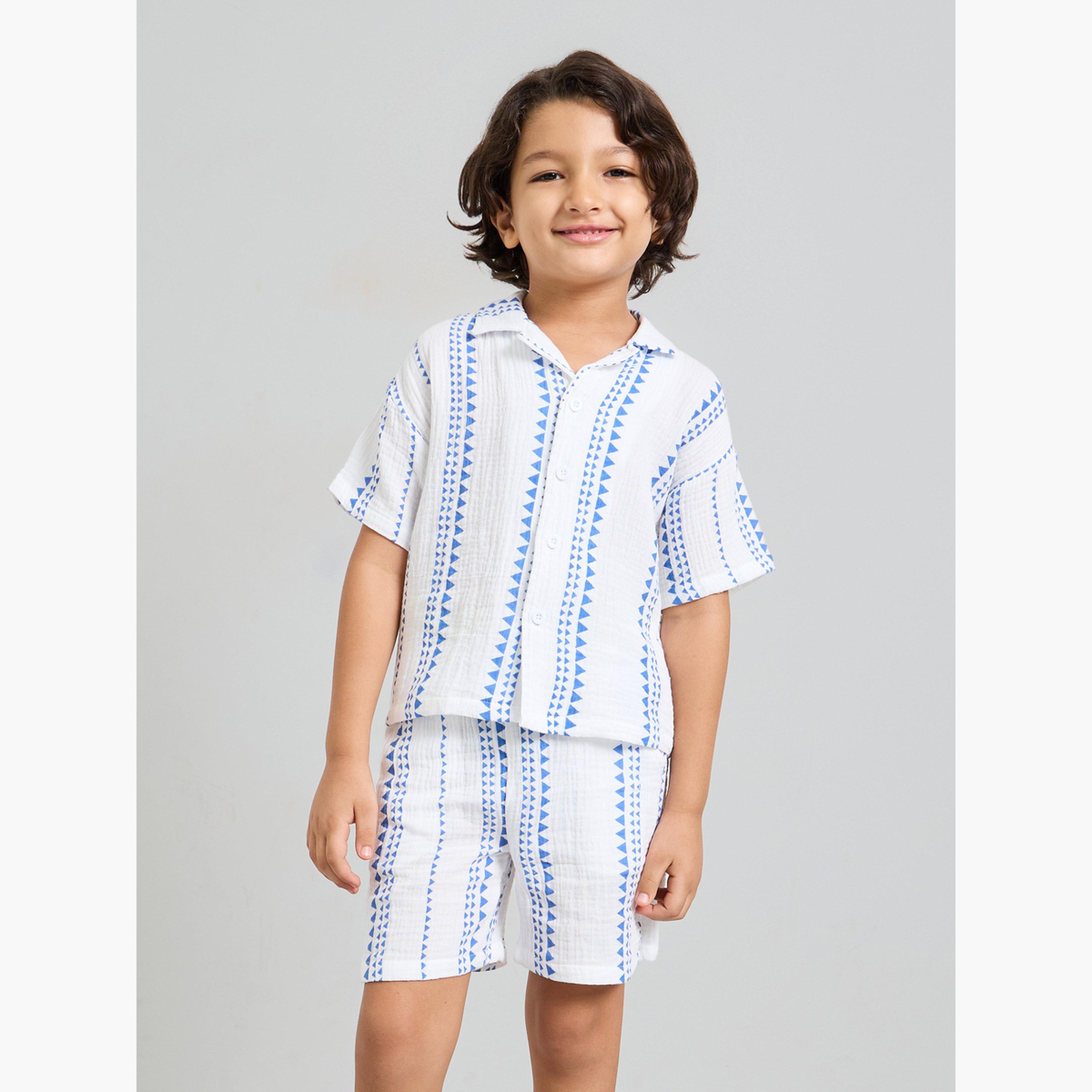 Styli Boys Striped Resort Collar Shirt and Shorts Set-boys-clothing-setsandcoords-image-1