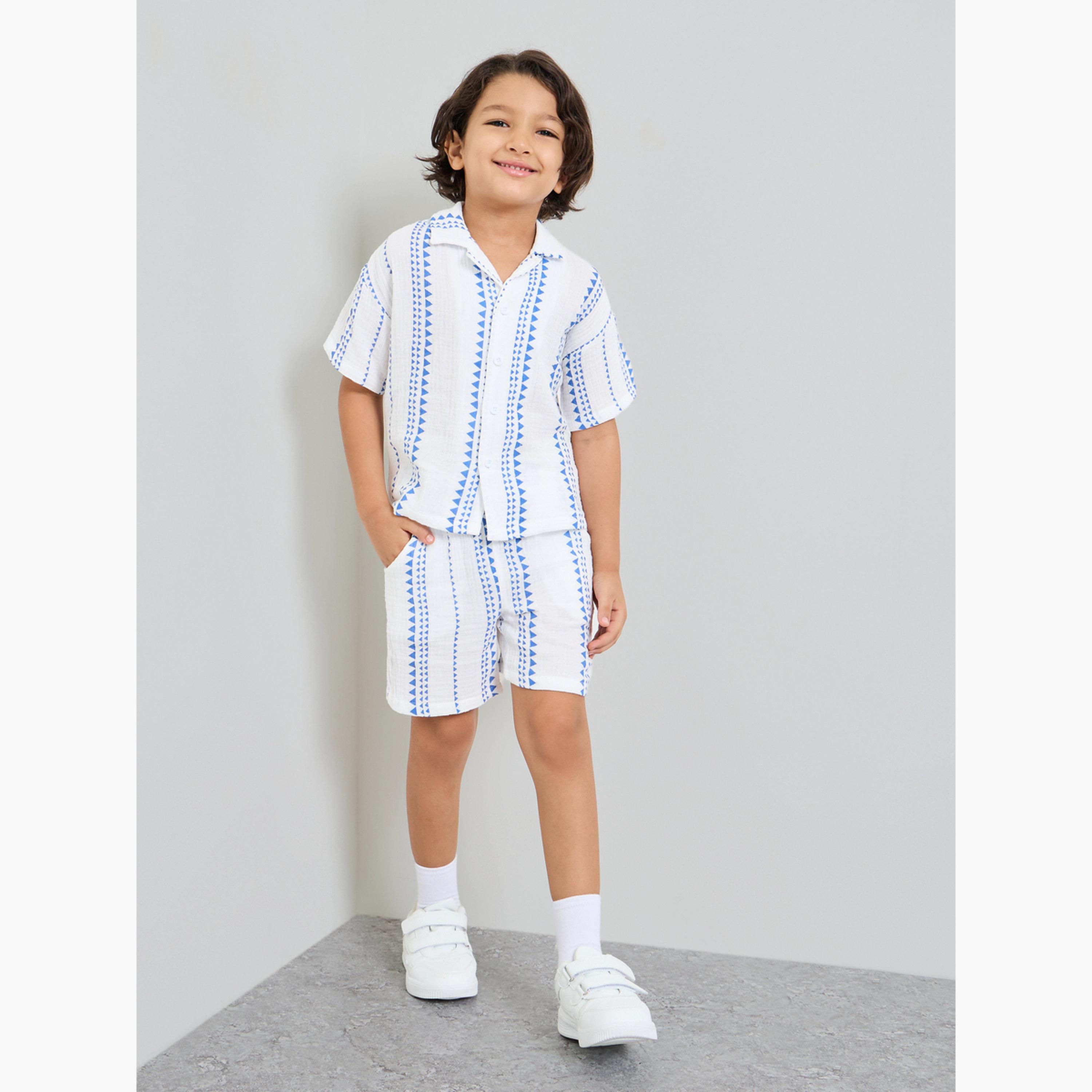 Styli Boys Striped Resort Collar Shirt and Shorts Set-boys-clothing-setsandcoords-image-2