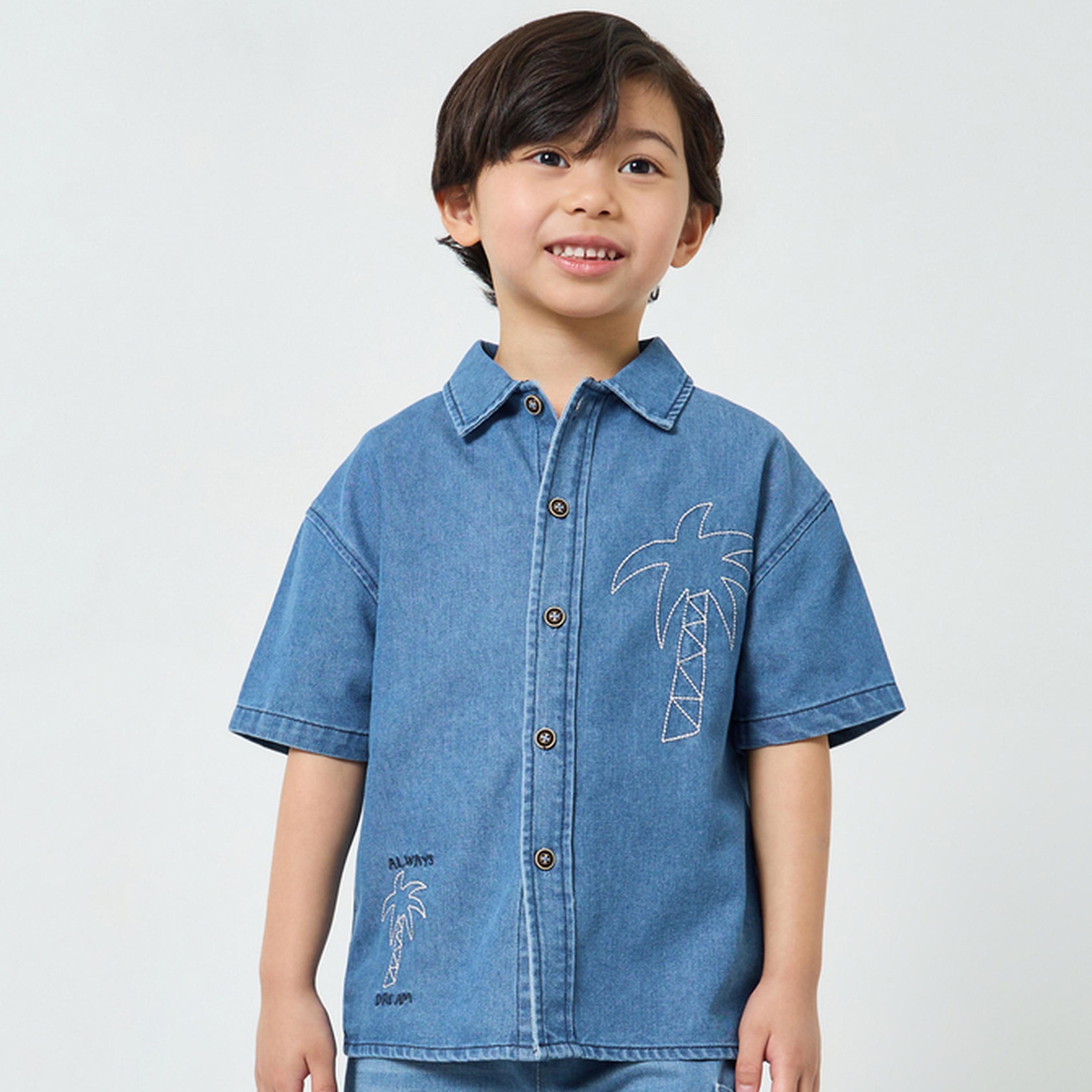 بلوزة دنيم مع تطريز-boys-clothing-shirts-image-1
