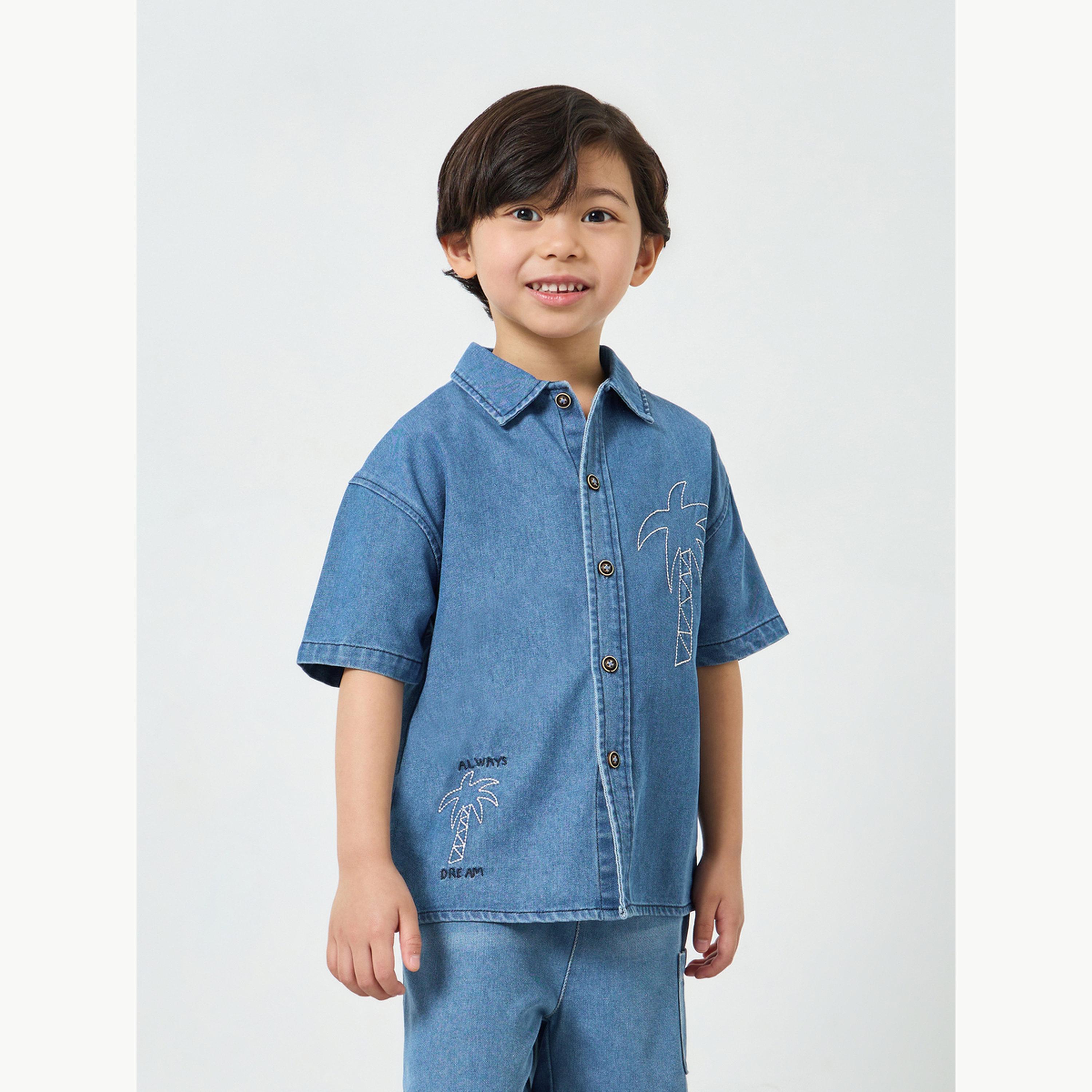 بلوزة دنيم مع تطريز-boys-clothing-shirts-image-3