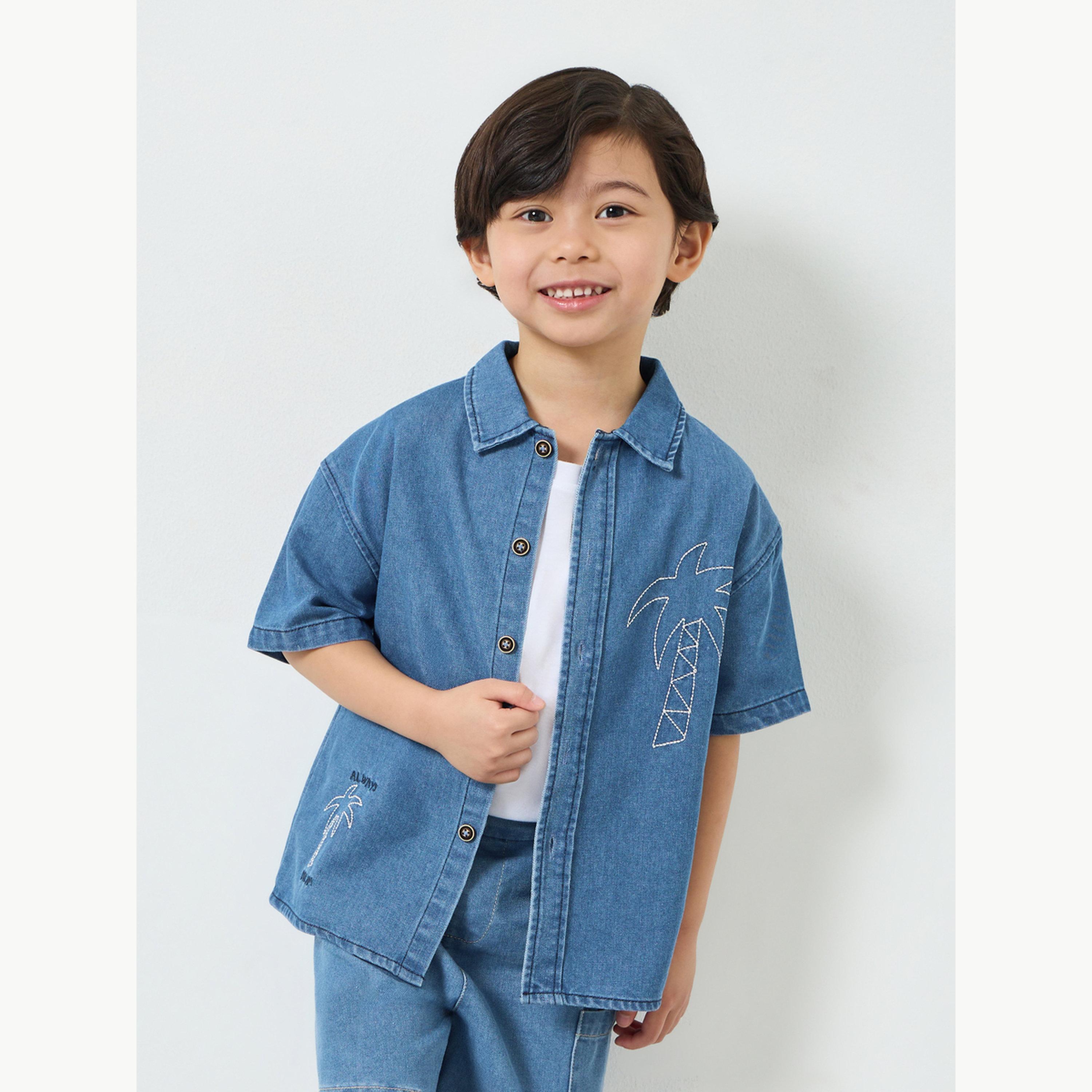 بلوزة دنيم مع تطريز-boys-clothing-shirts-image-4