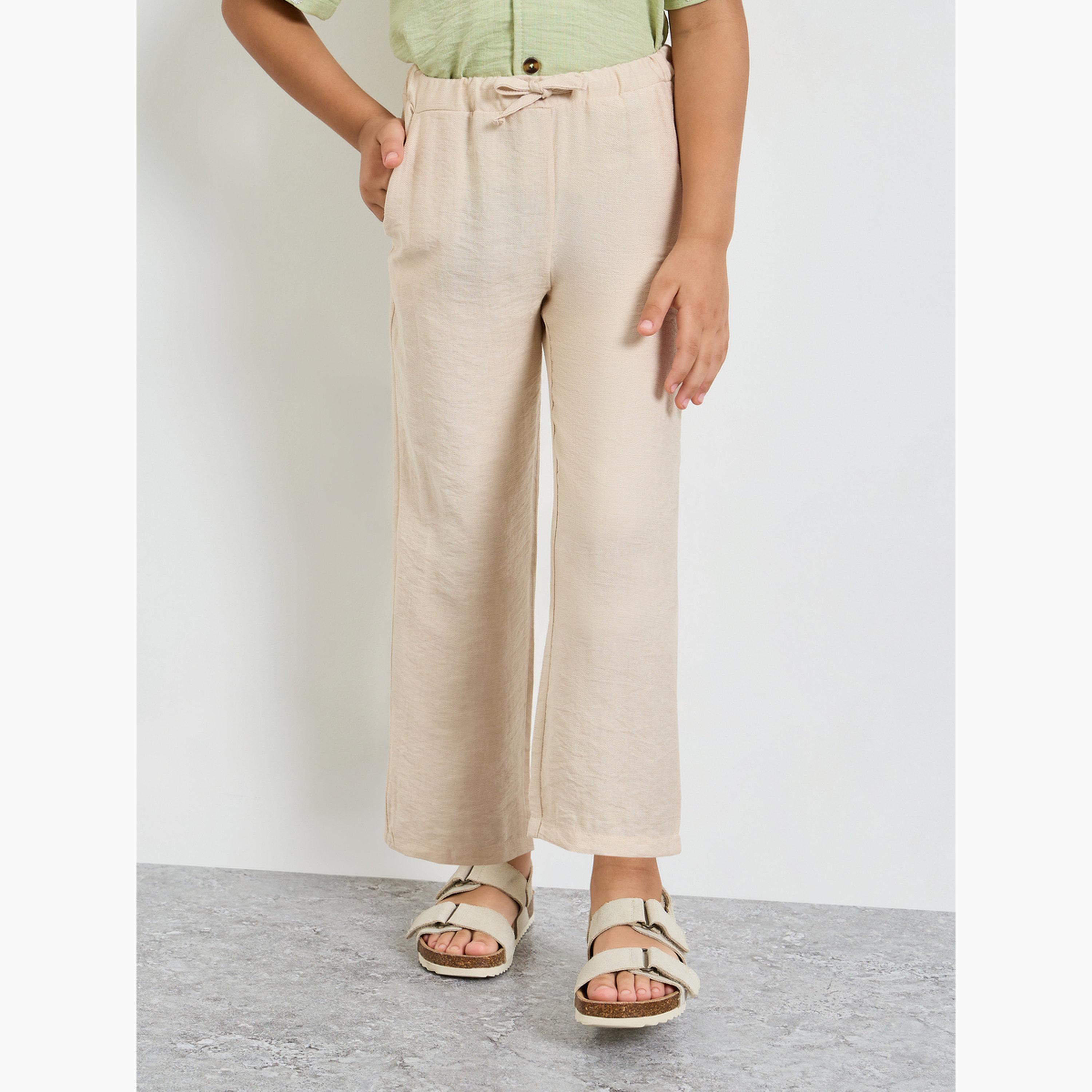 بنطال سادة بمظهر الكتان للأولاد برباط خصر-boys-clothing-bottoms-trousers-image-1