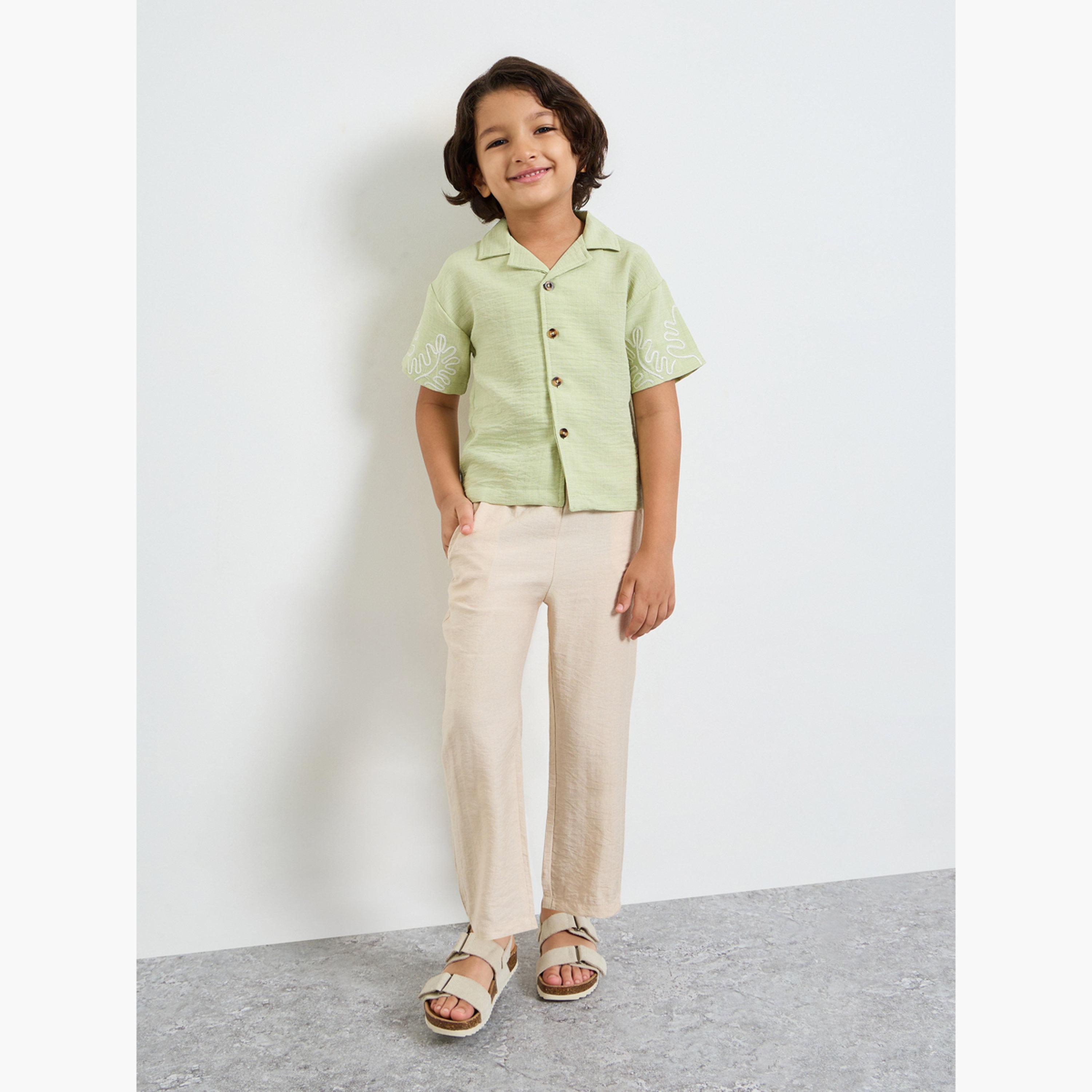 بنطال سادة بمظهر الكتان للأولاد برباط خصر-boys-clothing-bottoms-trousers-image-2