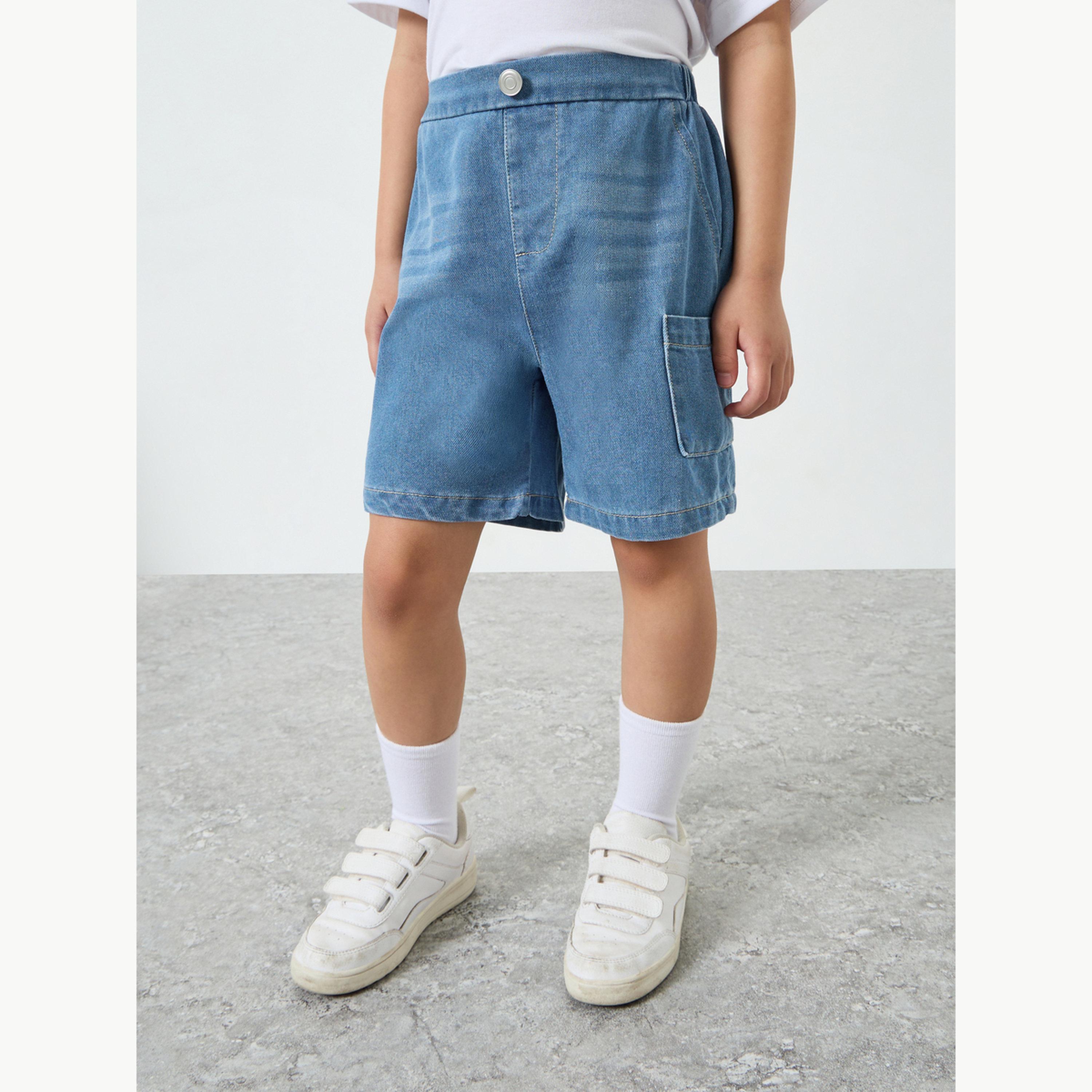 Styli Boys Cargo Pocket Denim Shorts-boys-clothing-bottoms-shorts-image-1