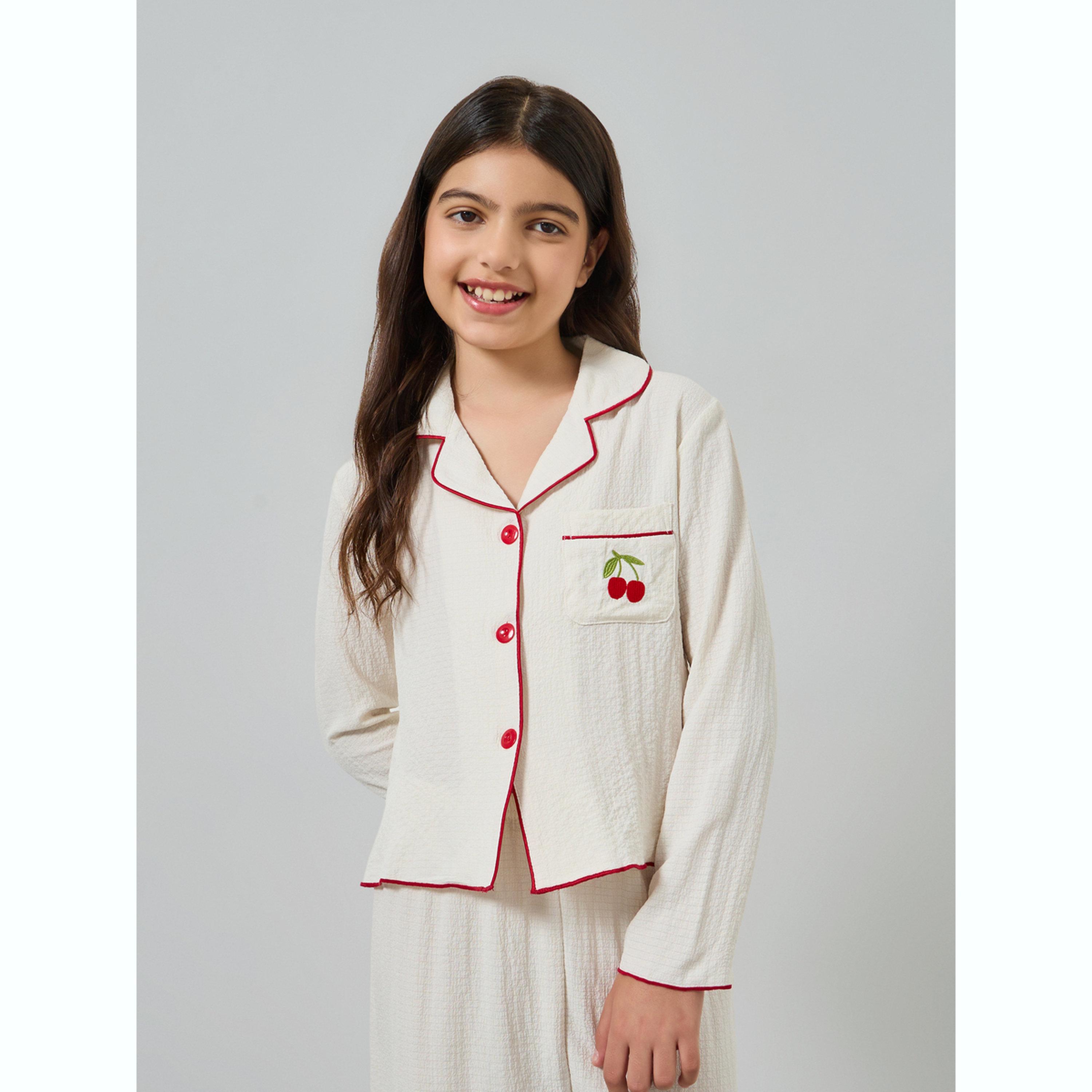 Take Two Teen Girls Textured Long Sleeve Shirt and Pyjama Set-girls-clothing-nightwear-image-3