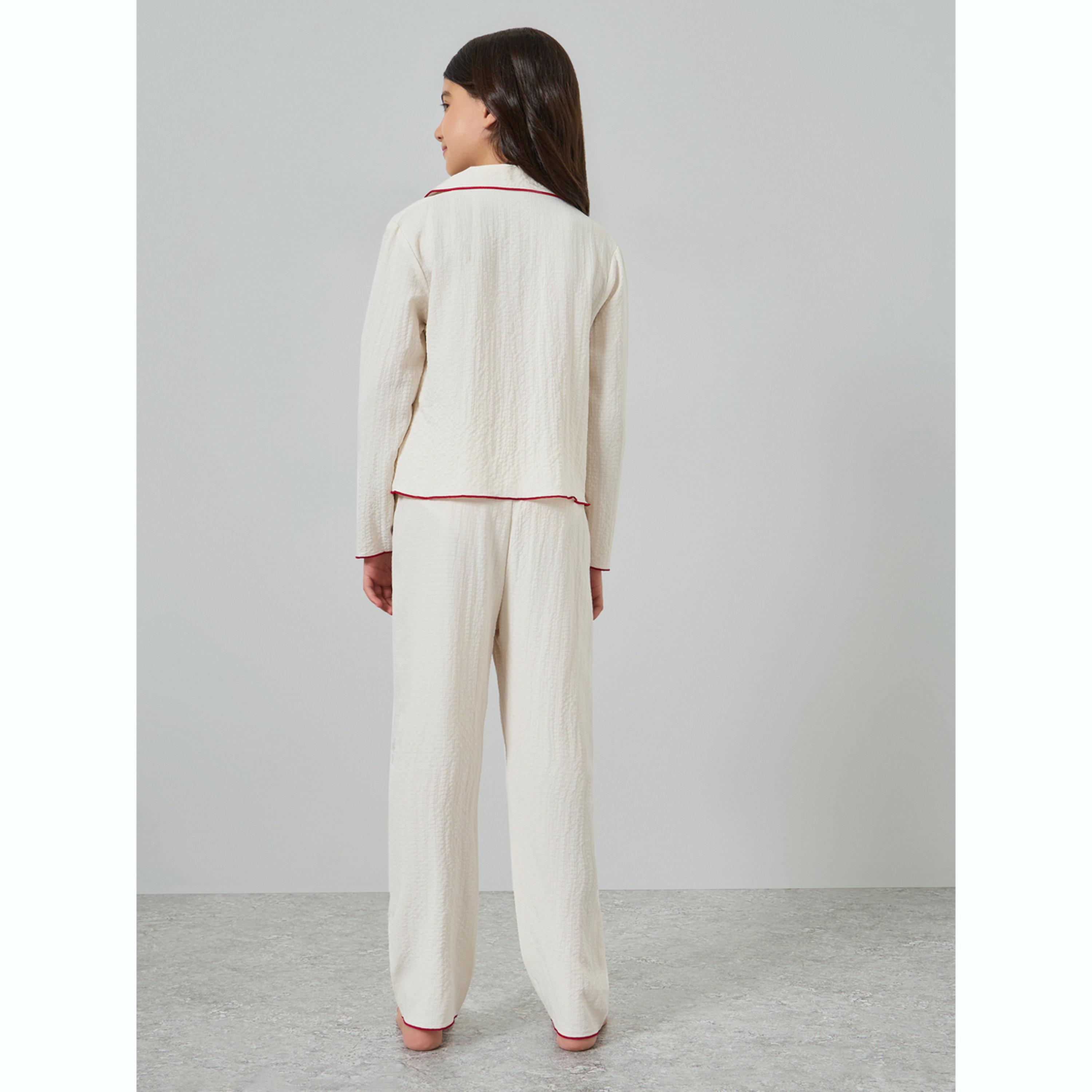 Take Two Teen Girls Textured Long Sleeve Shirt and Pyjama Set-girls-clothing-nightwear-image-4