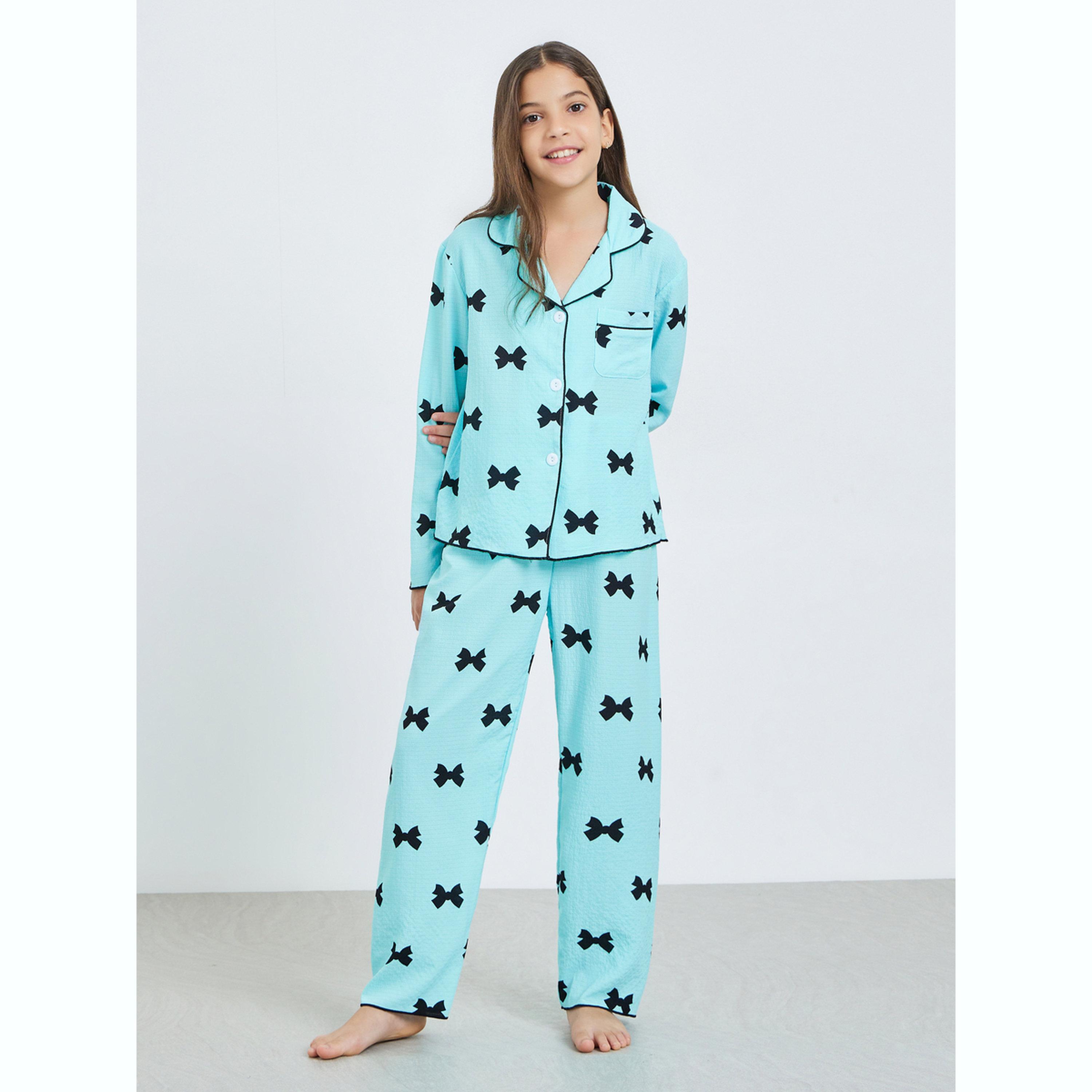 طقم بيجاما من بنطال وبلوزة وطبعة عقدة-girls-clothing-nightwear-image-1