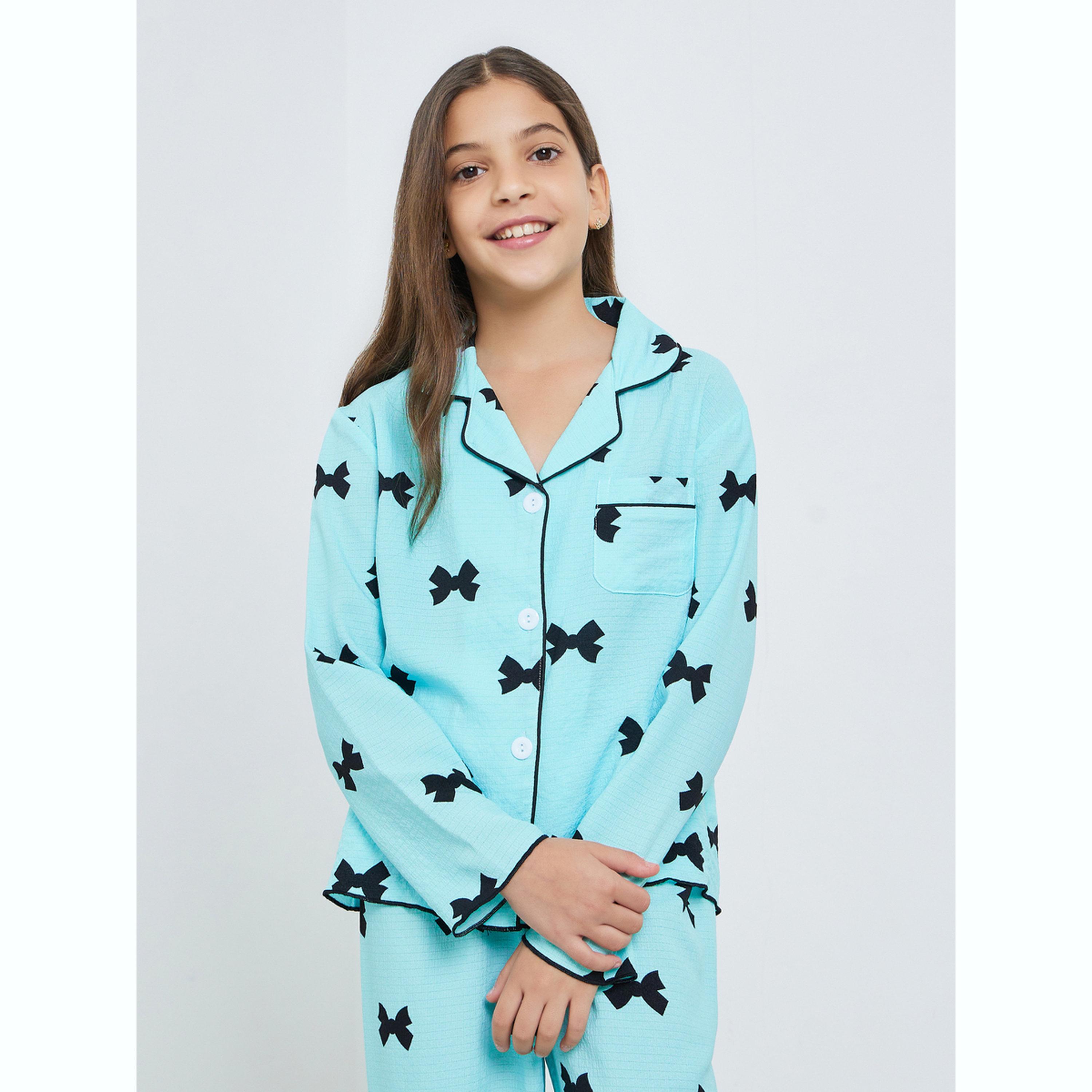 Take Two Teen Girls Bow Print Shirt and Pyjama Set-girls-clothing-nightwear-image-2