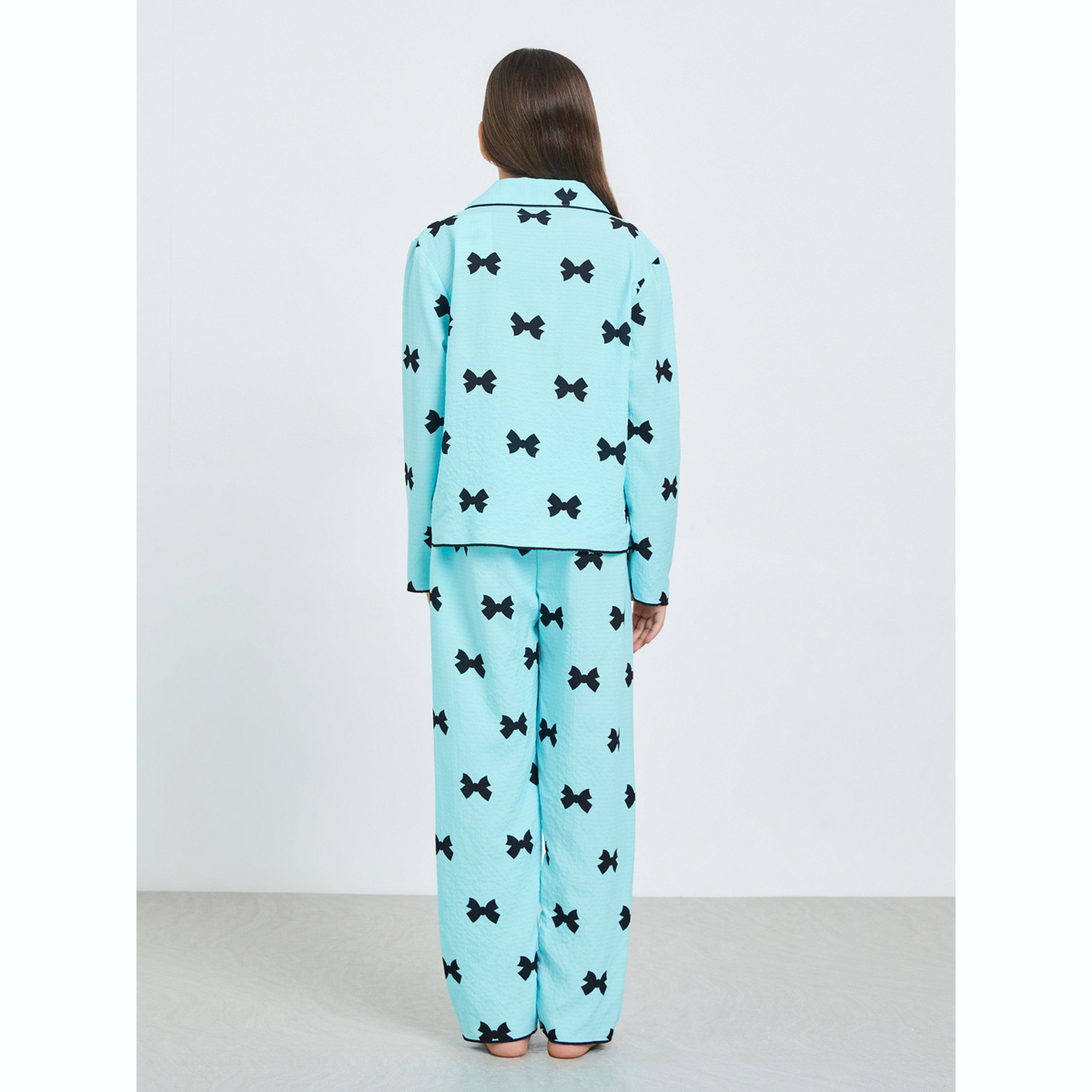 Take Two Teen Girls Bow Print Shirt and Pyjama Set-girls-clothing-nightwear-image-3