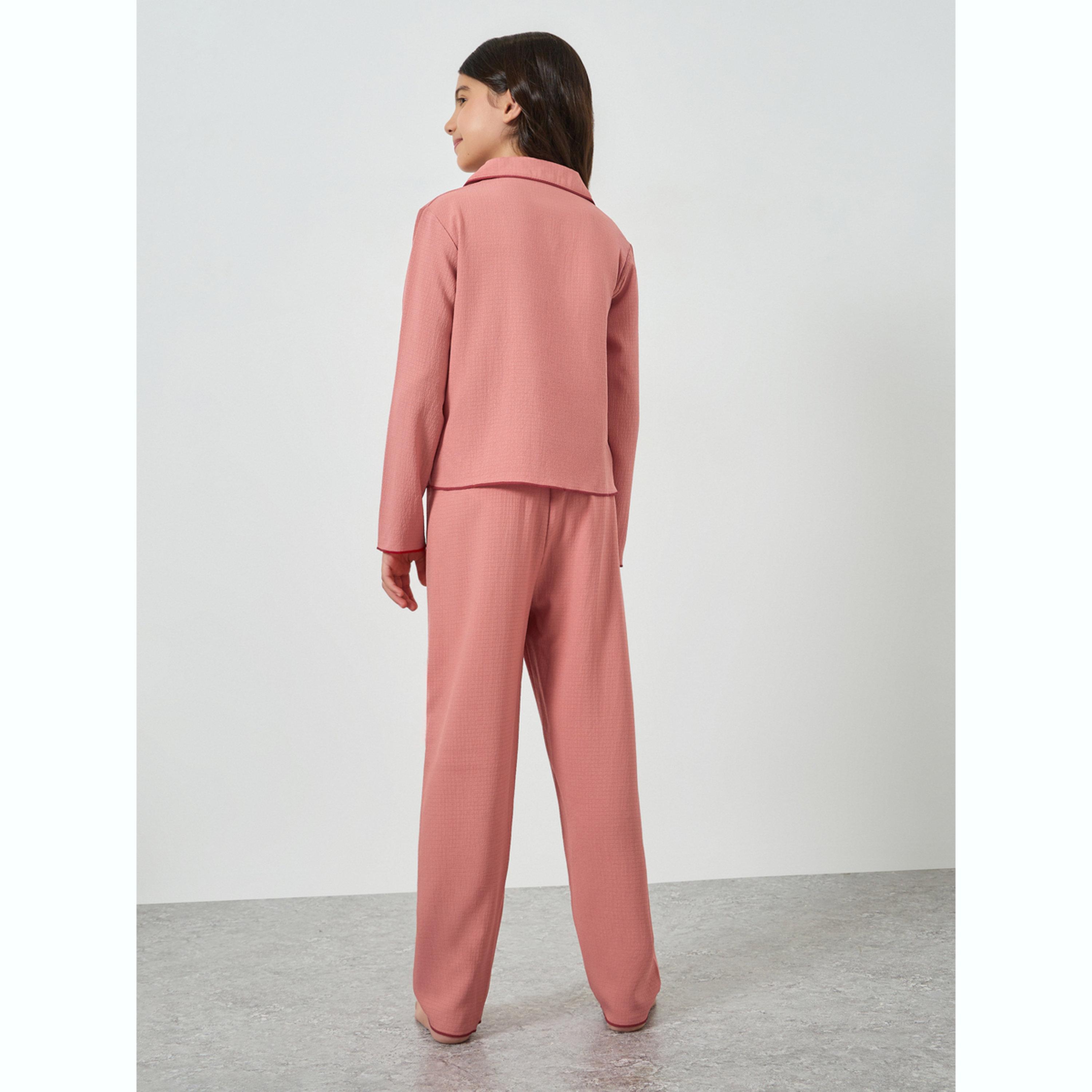 Take Two Teen Girls Textured Long Sleeve Shirt and Pyjama Set-girls-clothing-nightwear-image-4