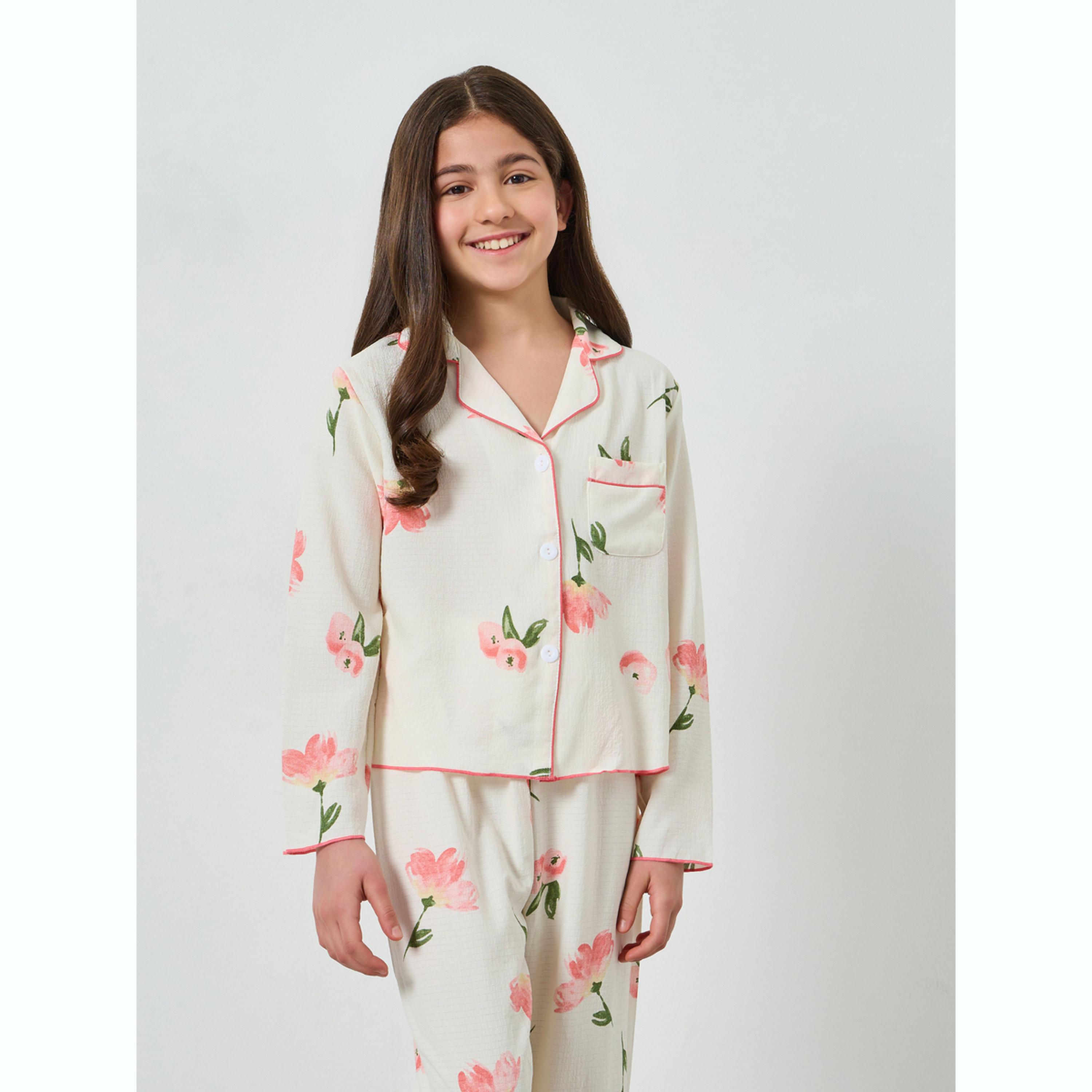 طقم بيجاما من بنطال وبلوزة بنقشة الزهور-girls-clothing-nightwear-image-3