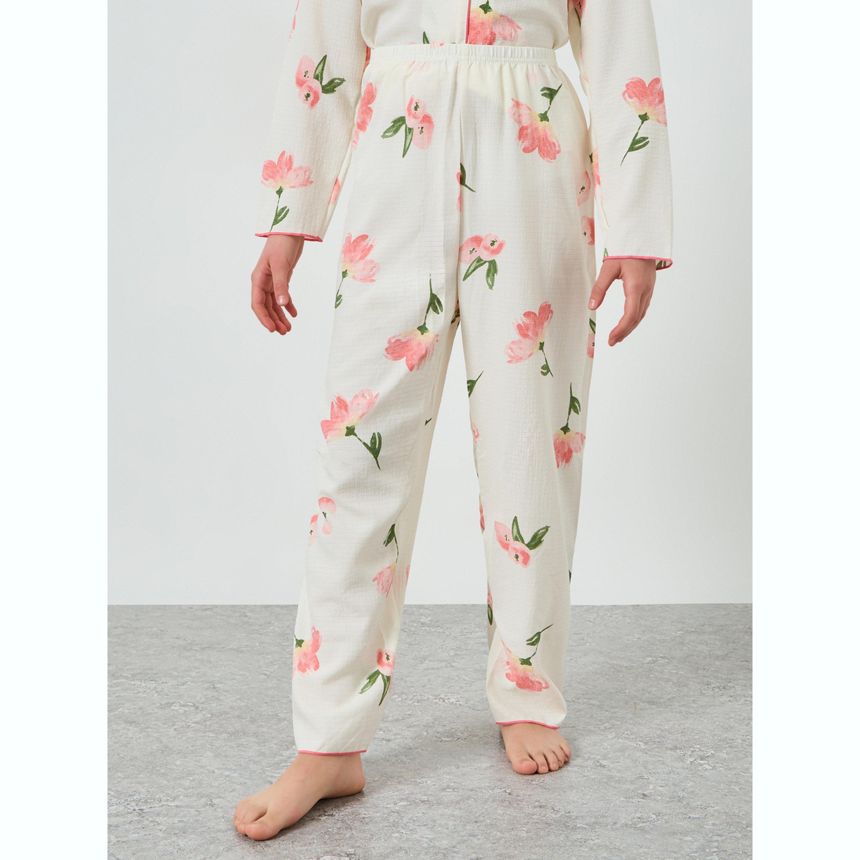 طقم بيجاما من بنطال وبلوزة بنقشة الزهور-girls-clothing-nightwear-image-5