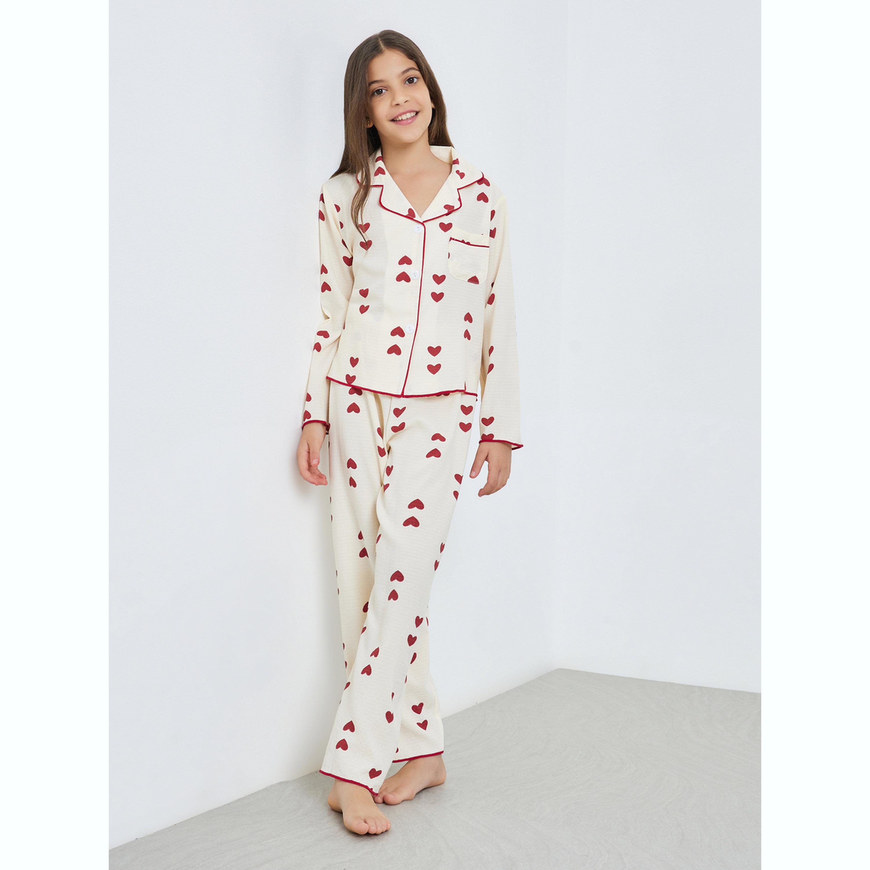 طقم بيجاما من بنطال وبلوزة وطبعة قلب-girls-clothing-nightwear-image-1