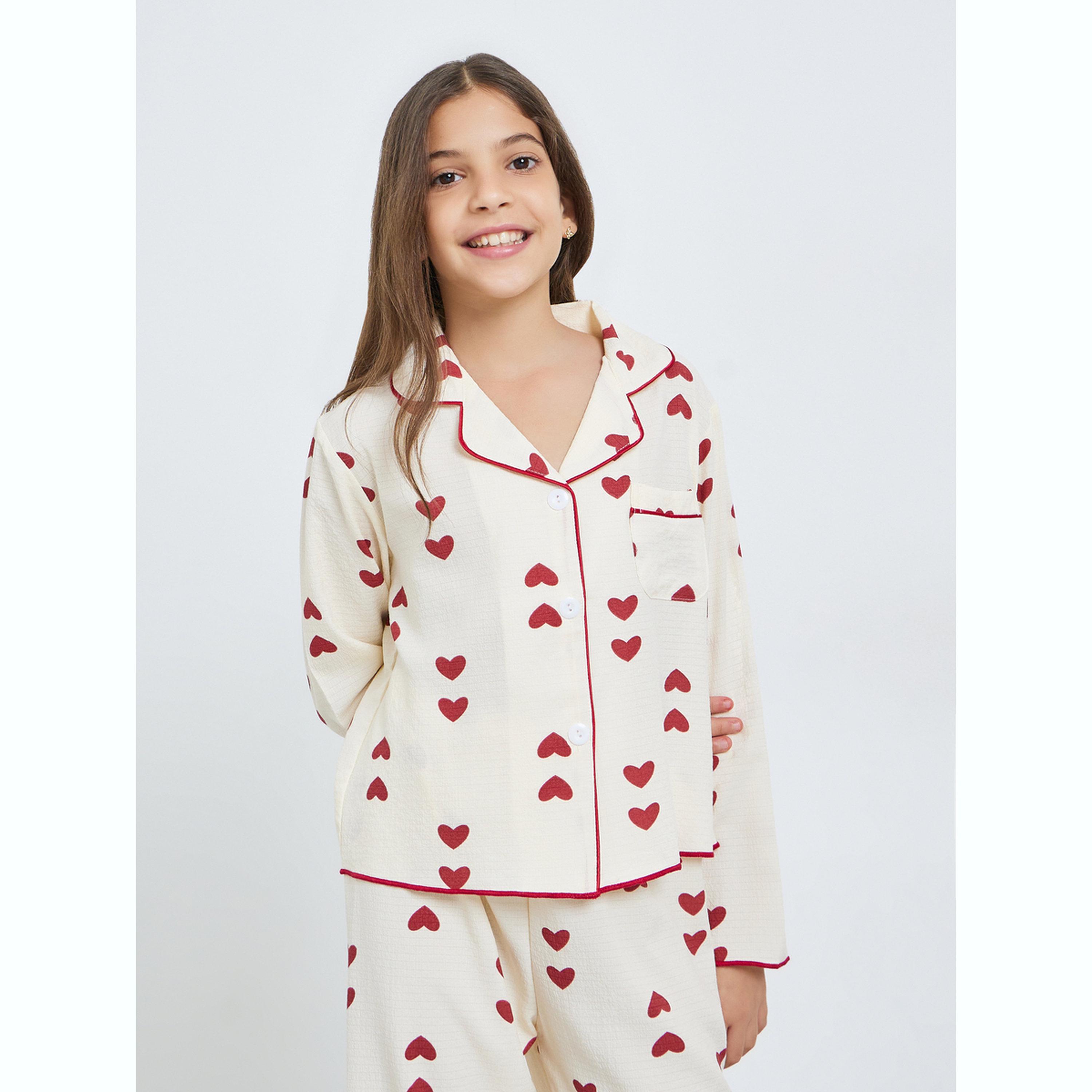 Take Two Teen Girls Heart Print Shirt and Pyjama Set-girls-clothing-nightwear-image-2