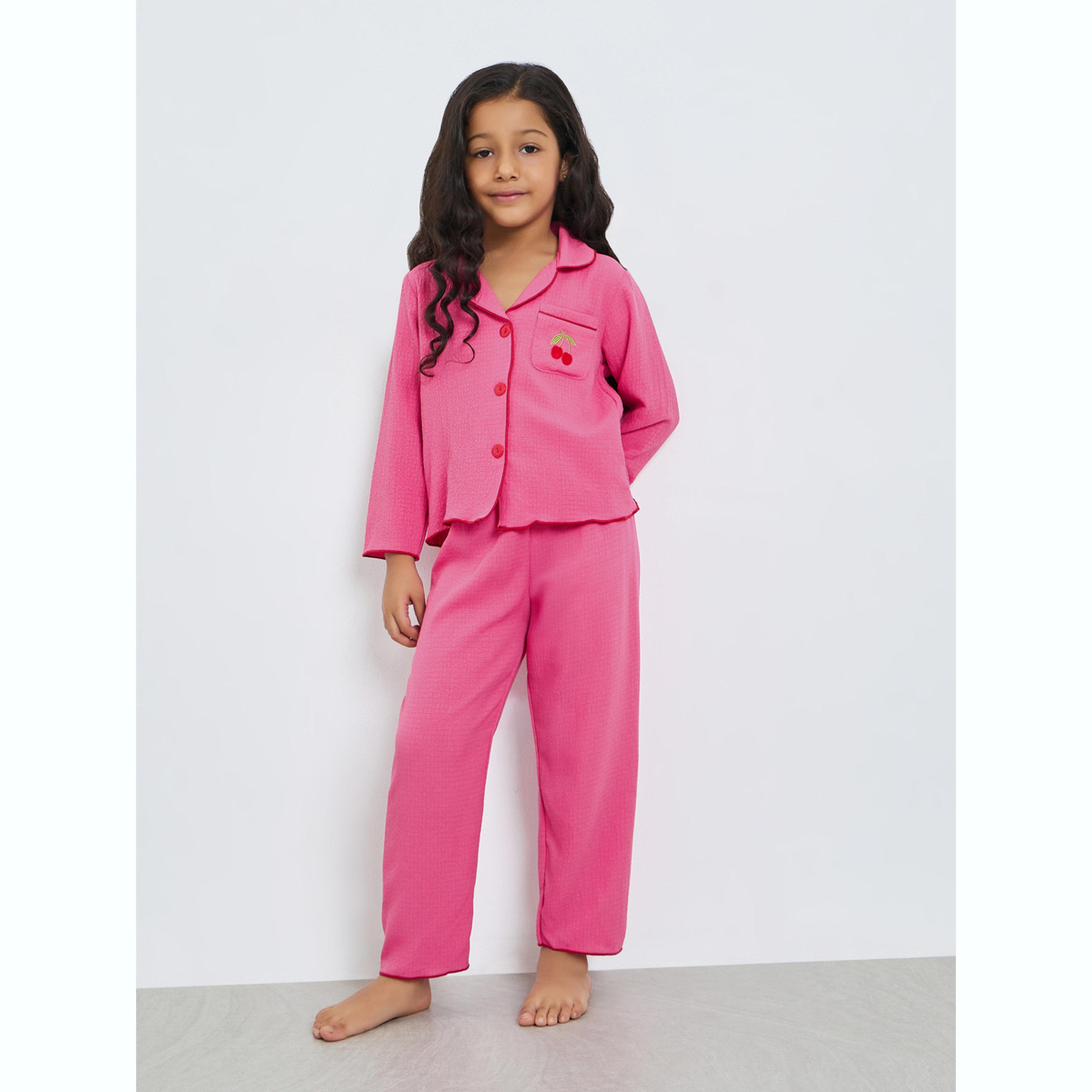 Take Two Girls Textured Long Sleeve Shirt and Pyjama Set-girls-clothing-nightwear-image-1