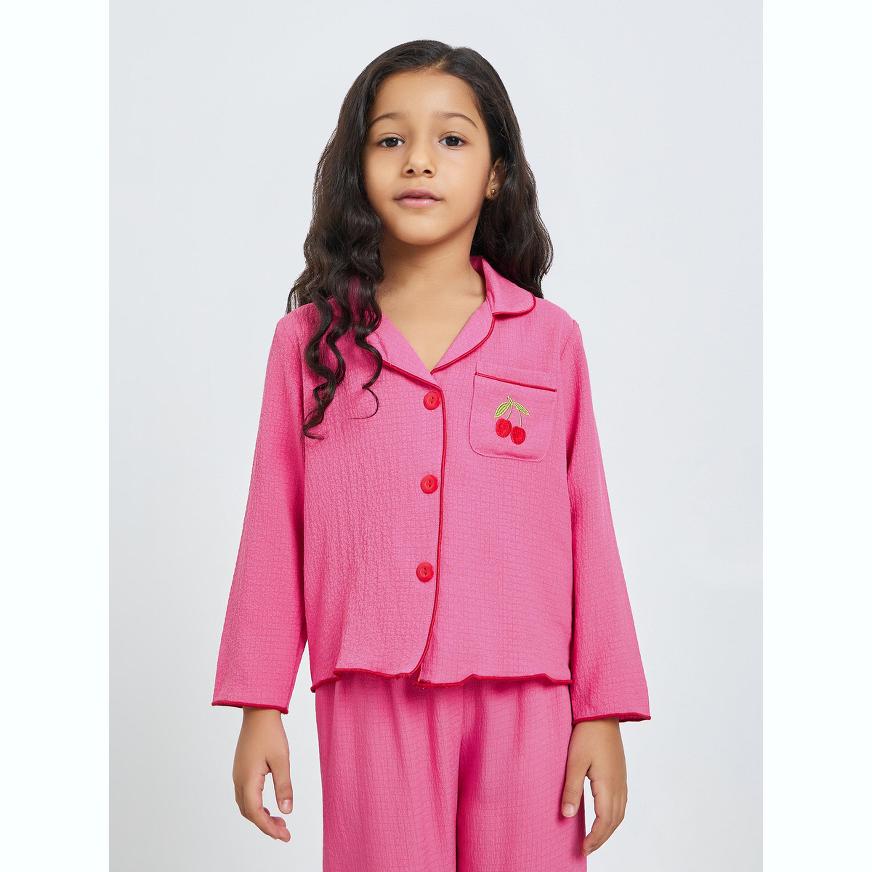 Take Two Girls Textured Long Sleeve Shirt and Pyjama Set-girls-clothing-nightwear-image-2