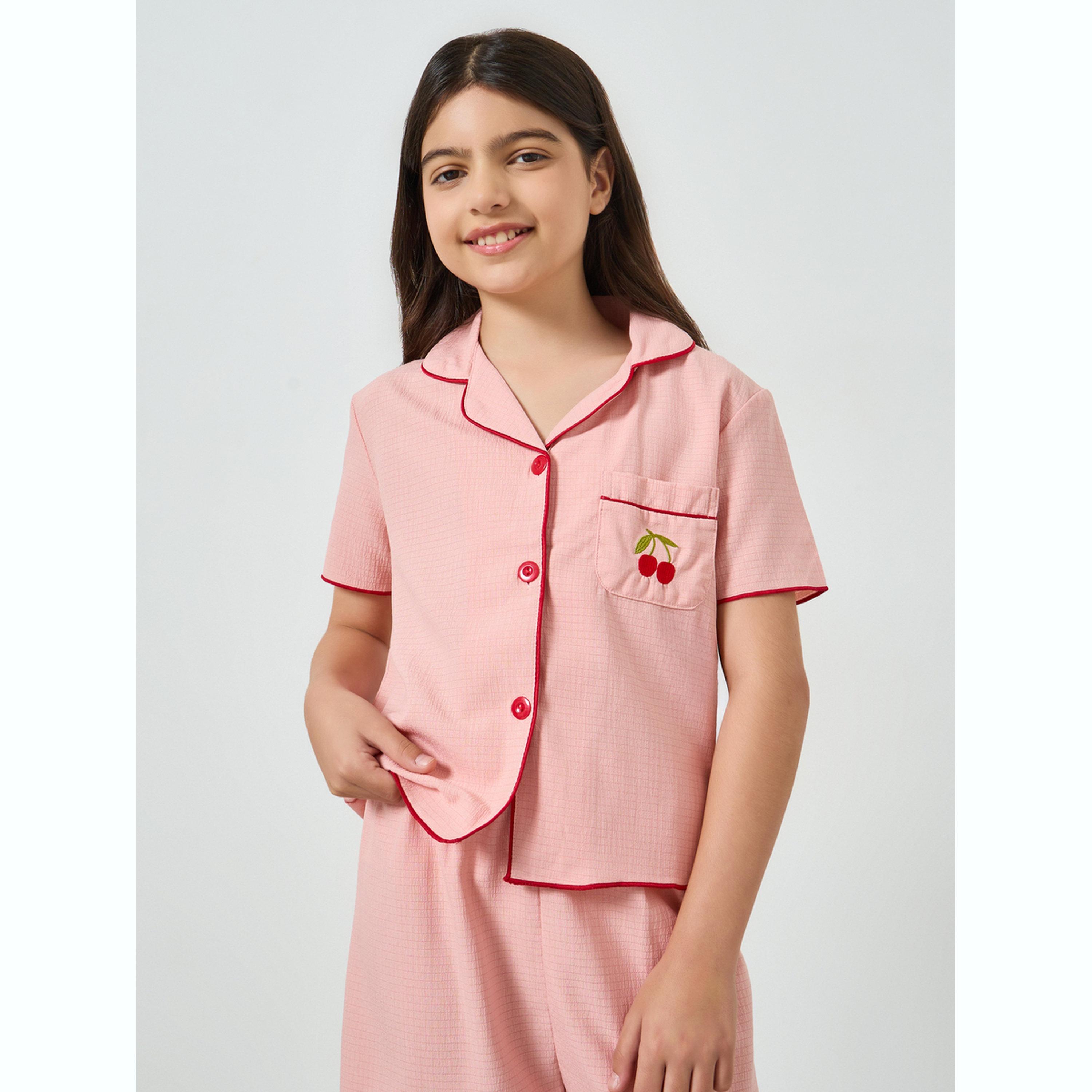 Take Two Girls Textured Shirt and Shorts Set-girls-clothing-nightwear-image-3