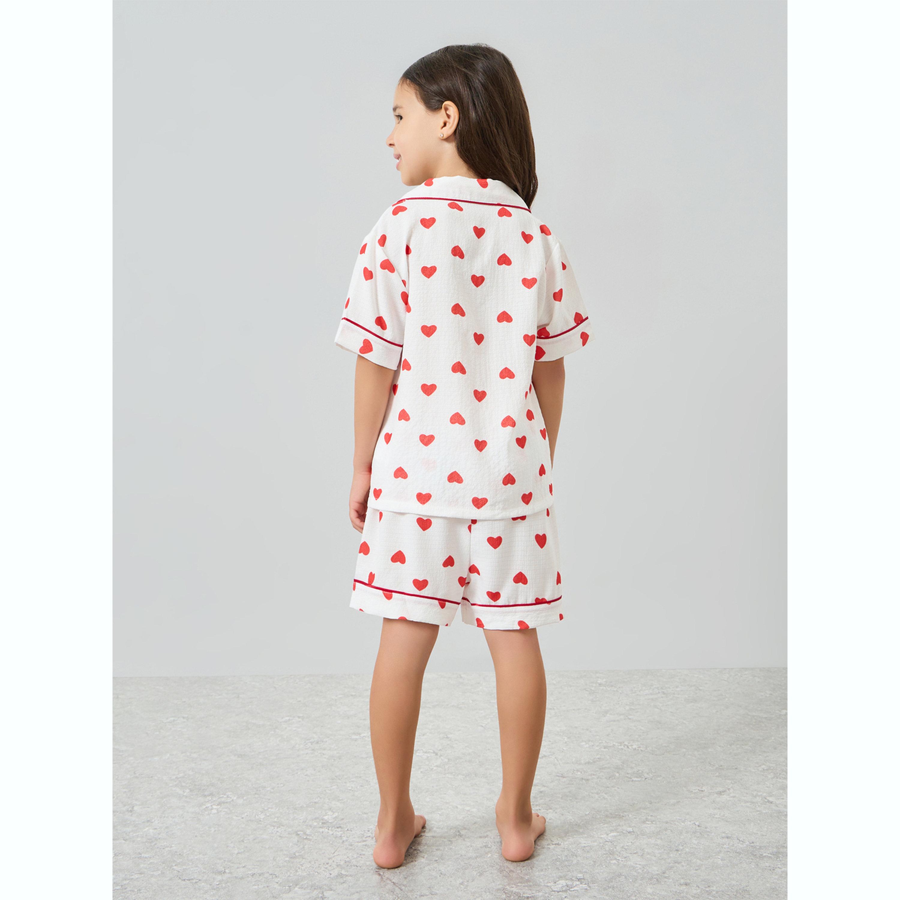 Take Two Girls Heart Piping Shirt and Shorts Set-girls-clothing-nightwear-image-3