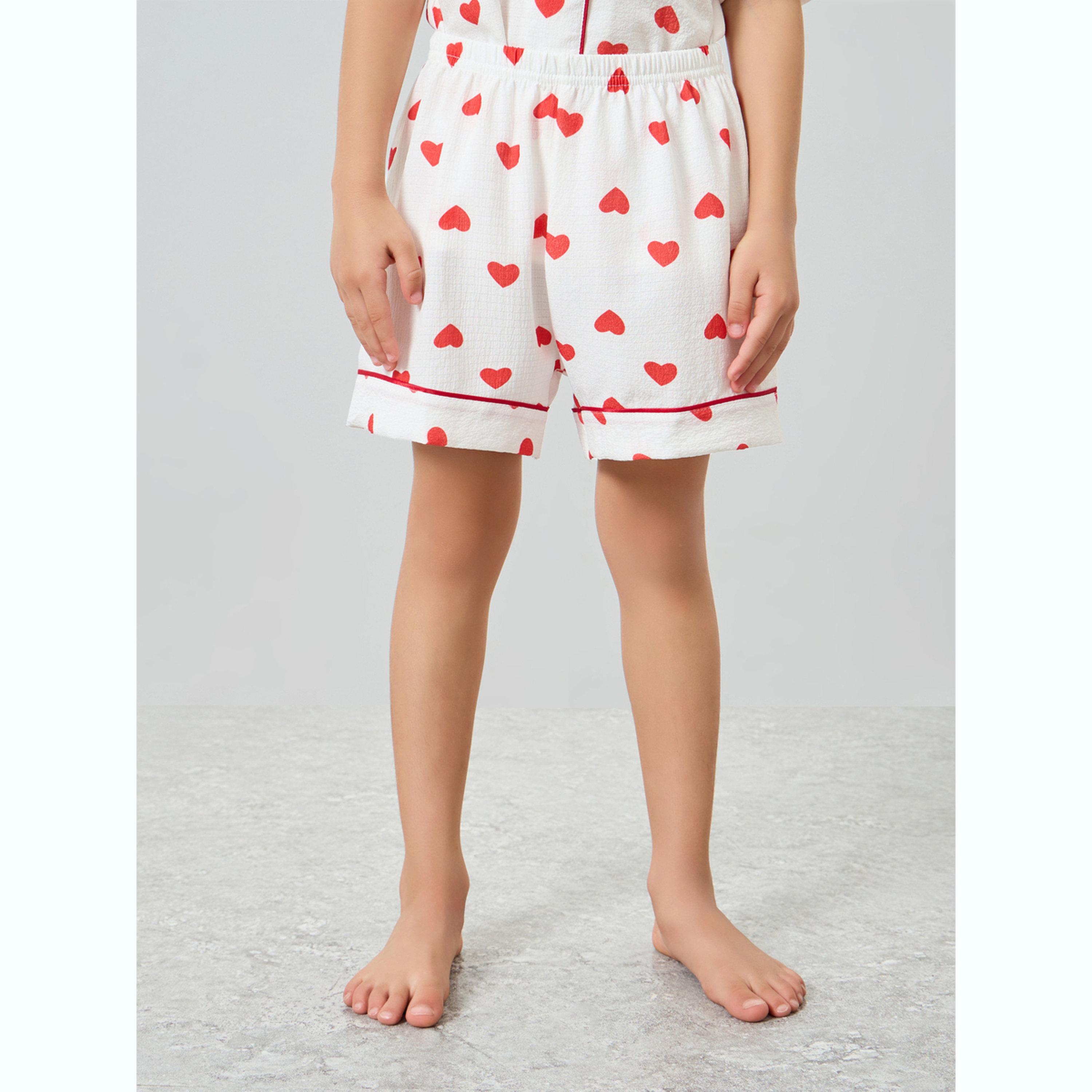 مجموعة من شورت وبلوزة بتفاصيل بارزة وطبعة قلب-girls-clothing-nightwear-image-4