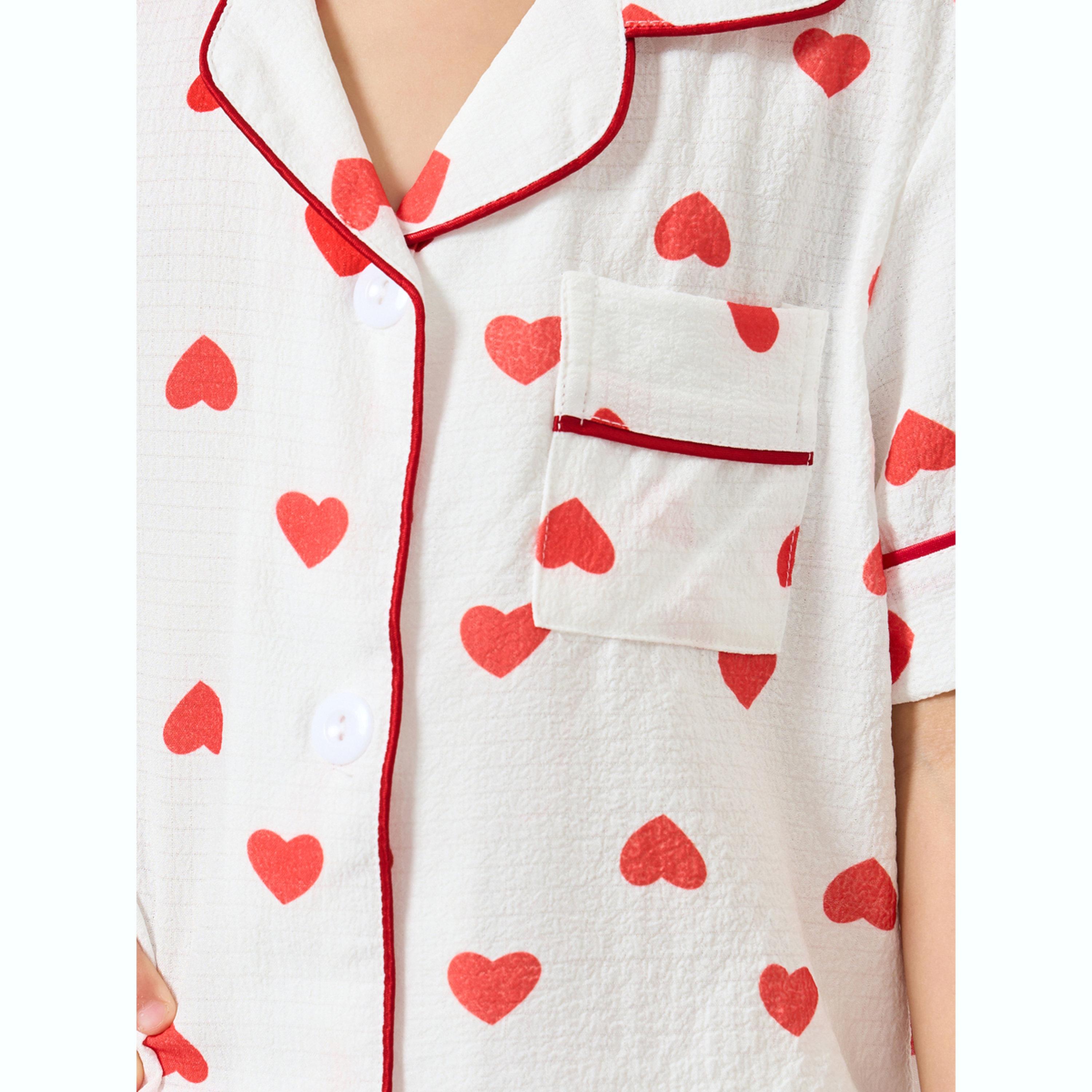 Take Two Girls Heart Piping Shirt and Shorts Set-girls-clothing-nightwear-image-5