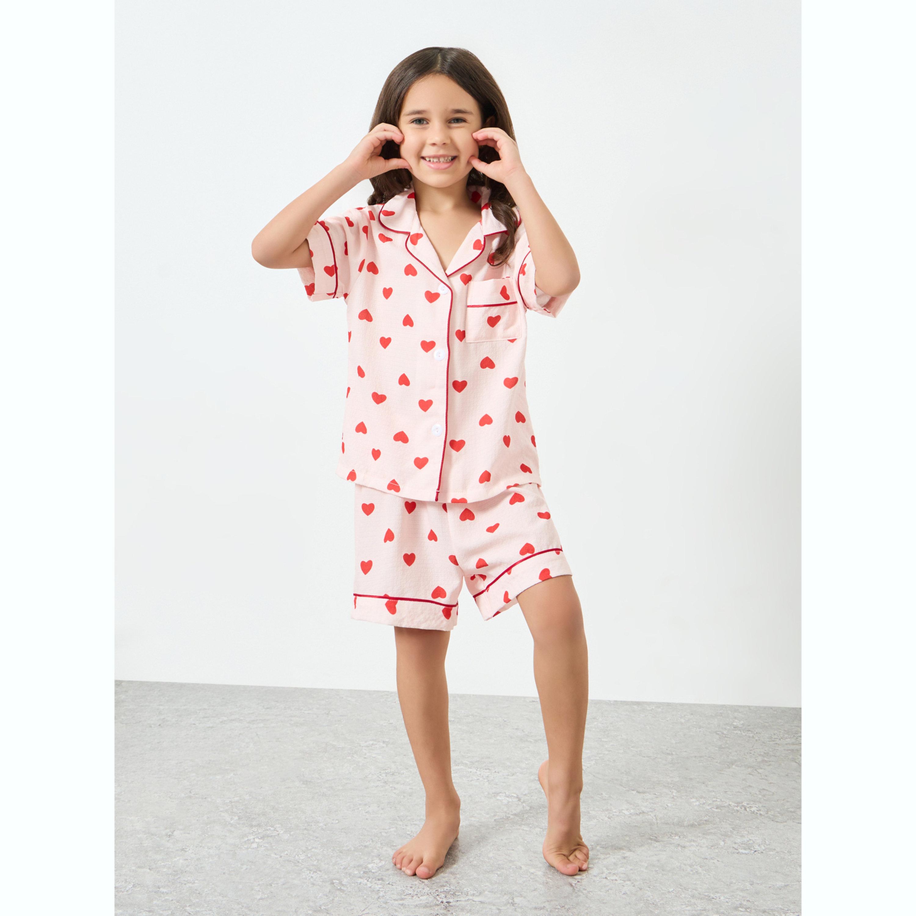Take Two Girls Heart Piping Shirt and Shorts Set-girls-clothing-nightwear-image-2
