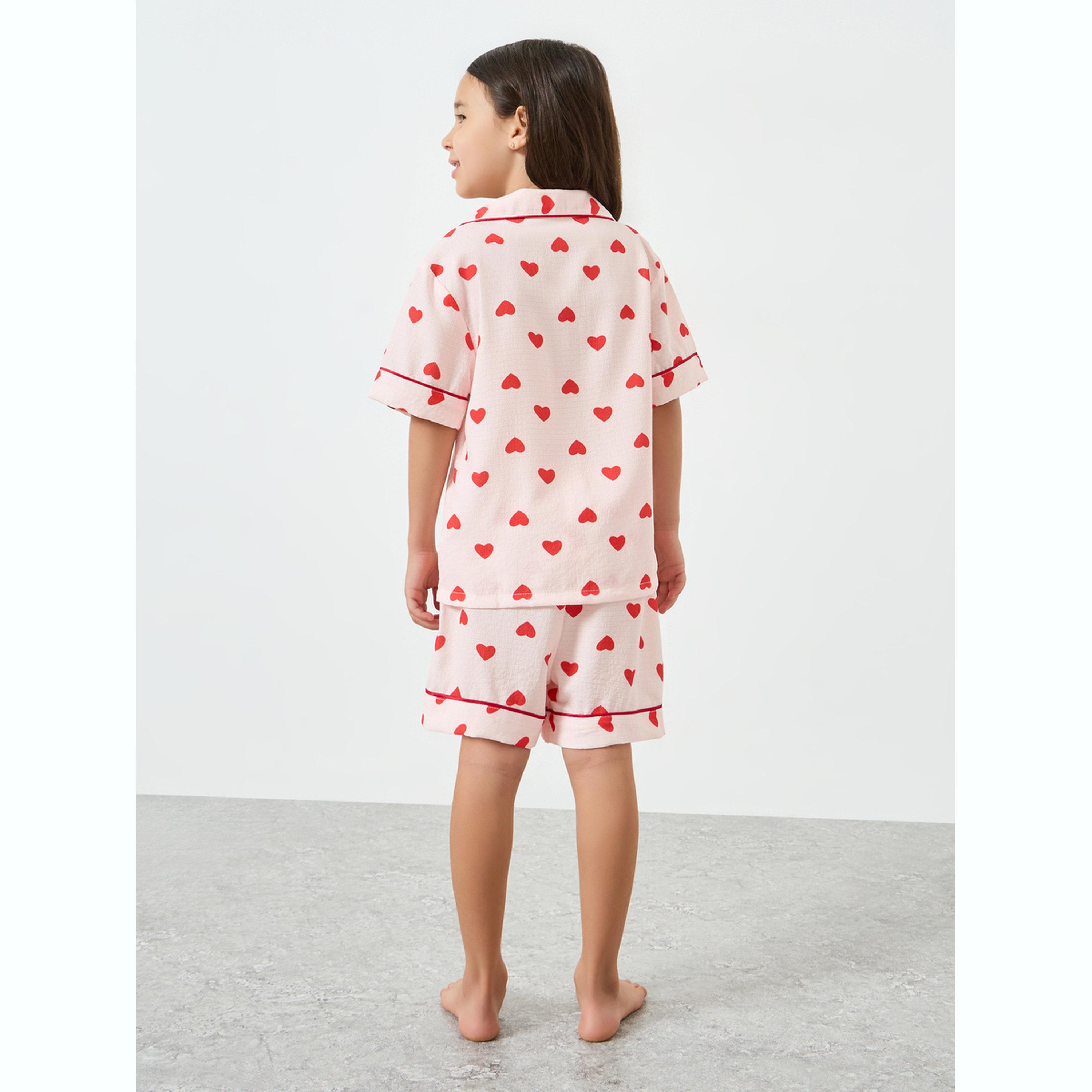 مجموعة من شورت وبلوزة بتفاصيل بارزة وطبعة قلب-girls-clothing-nightwear-image-3