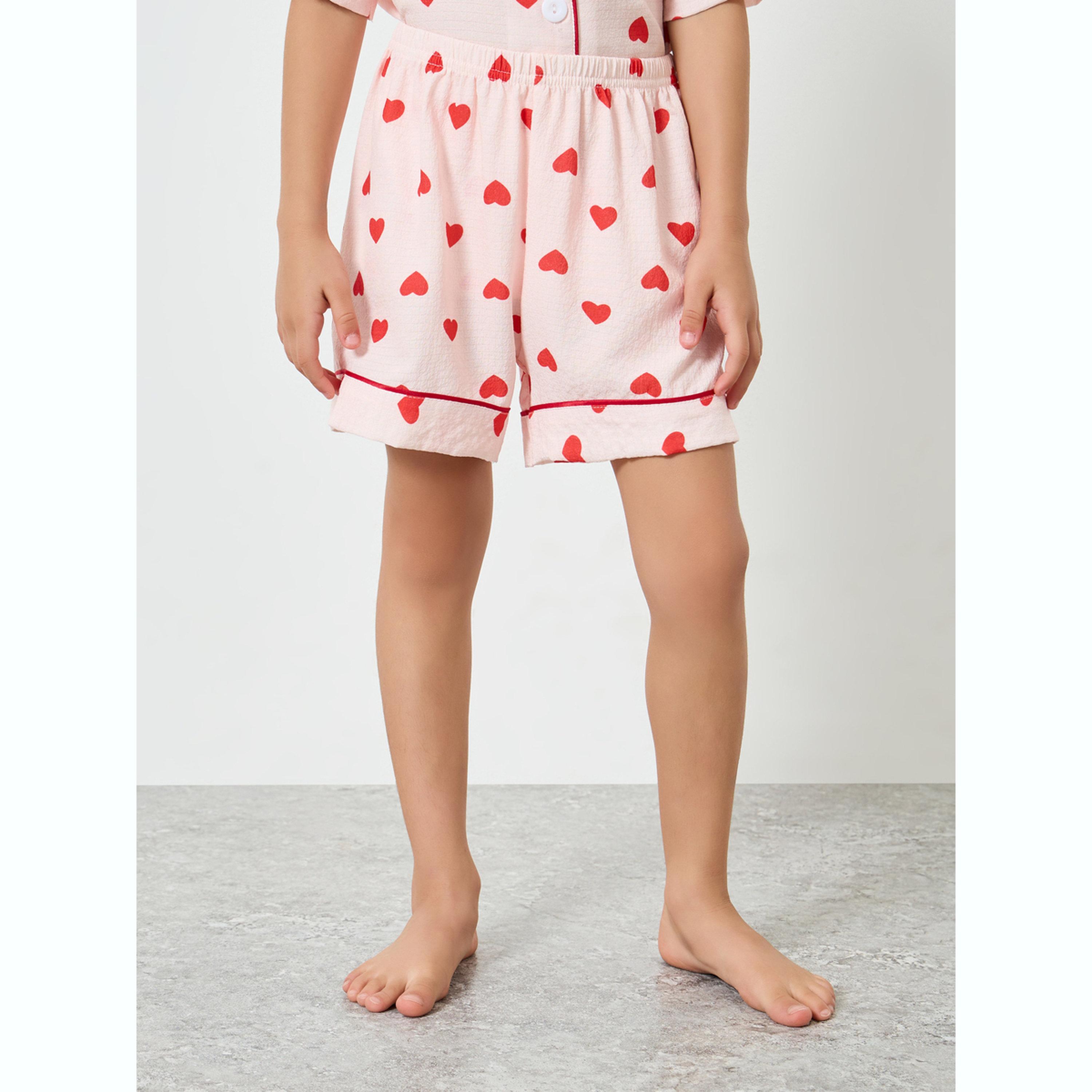 Take Two Girls Heart Piping Shirt and Shorts Set-girls-clothing-nightwear-image-4