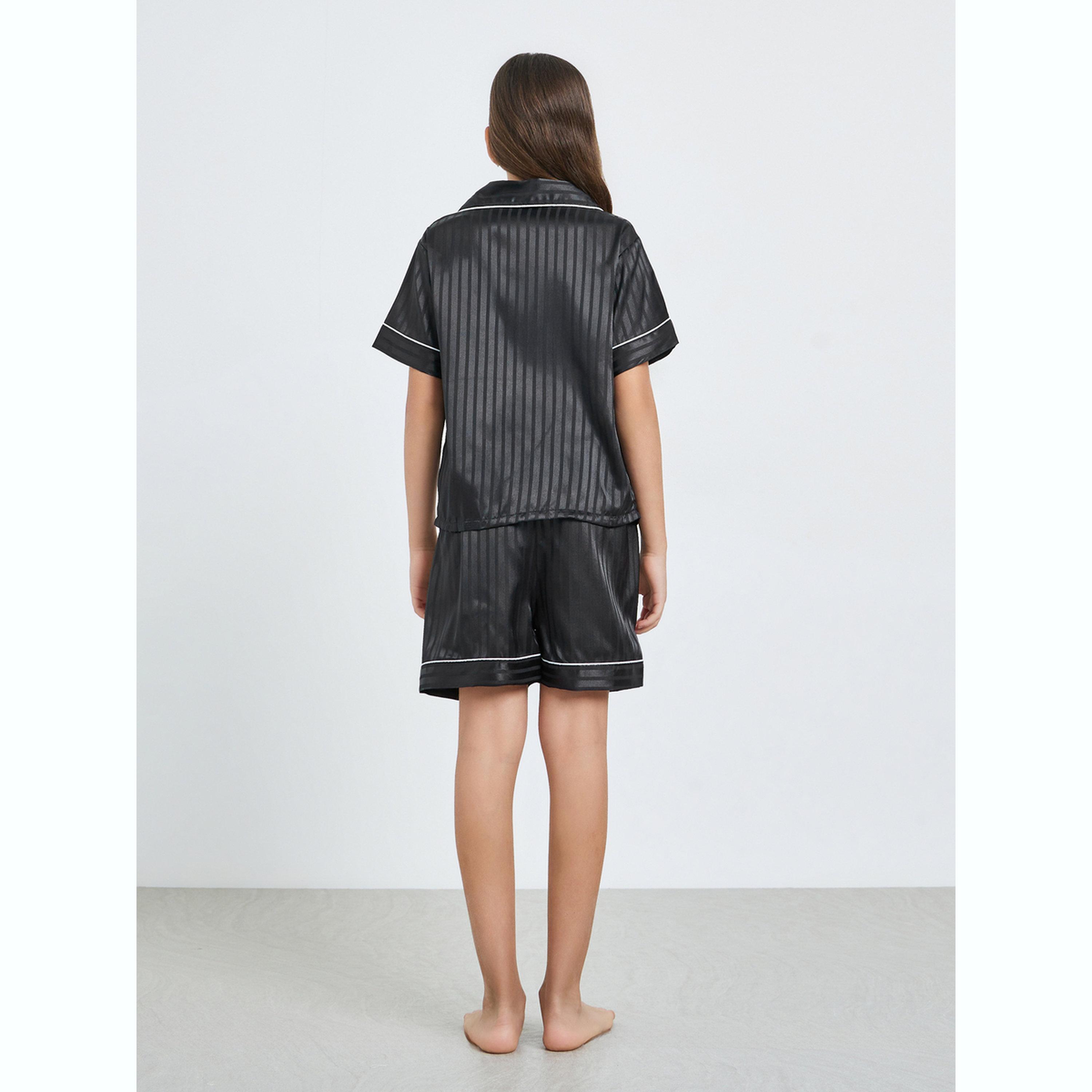 Take Two Teen Girls Striped Piping Shirt and Shorts Set-girls-clothing-nightwear-image-3