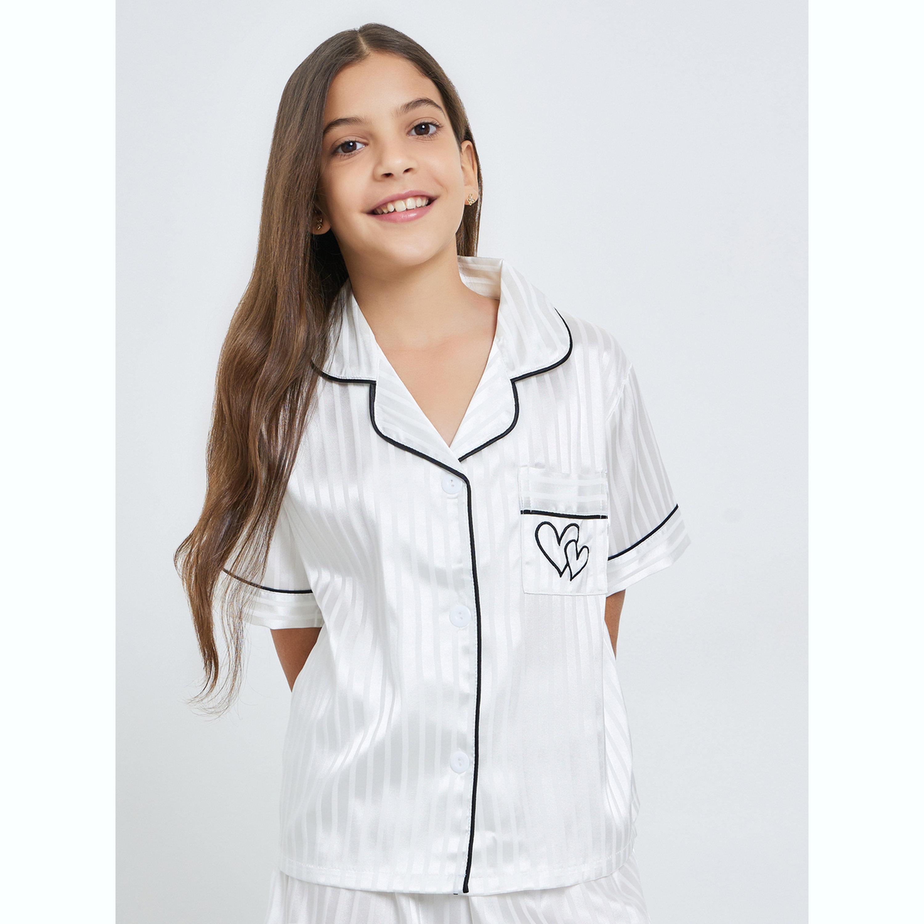 Take Two Teen Girls Striped Piping Shirt and Shorts Set-girls-clothing-nightwear-image-3