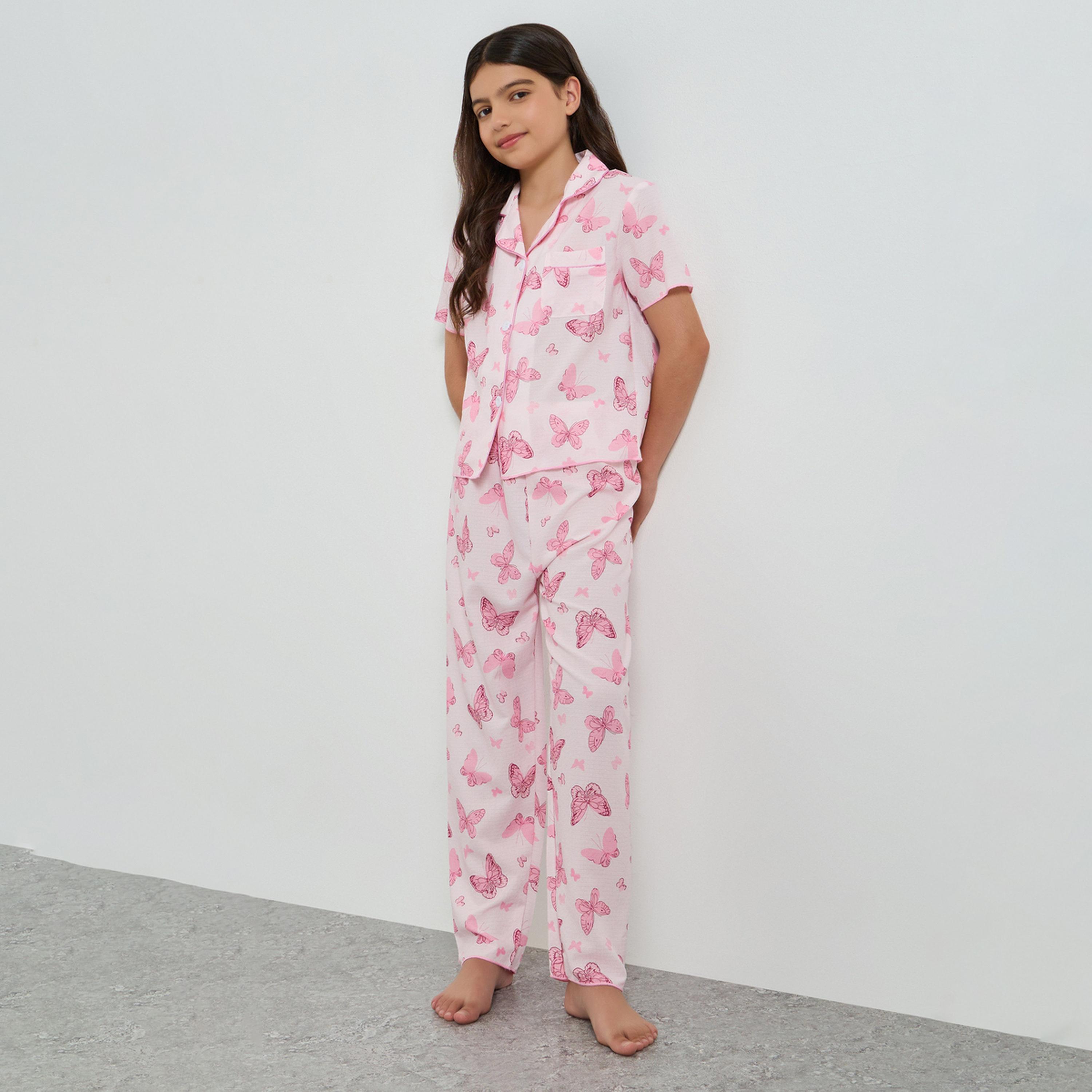 Take Two Teen Girls Butterfly Print Shirt and Pyjama Set-girls-clothing-nightwear-image-1