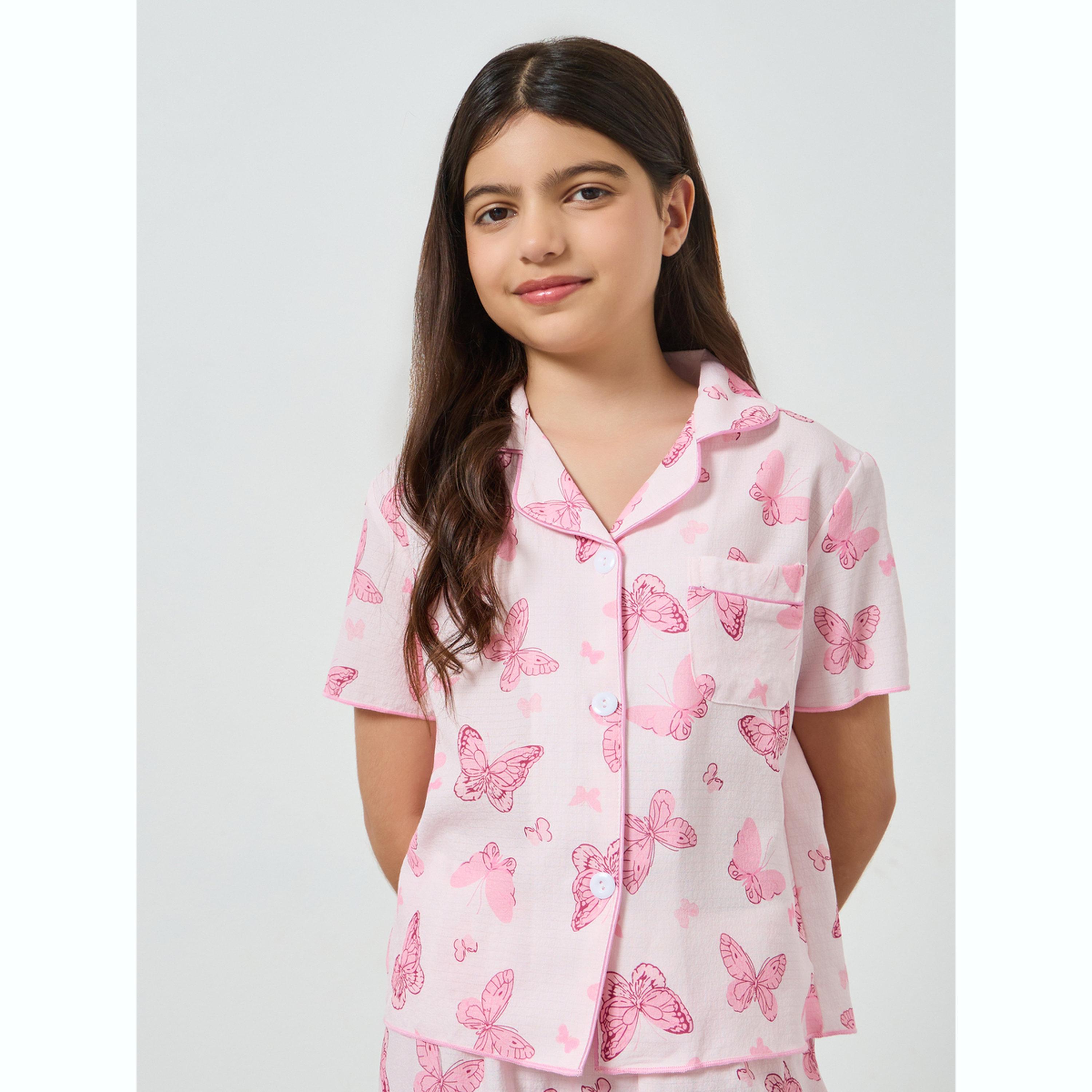 Take Two Teen Girls Butterfly Print Shirt and Pyjama Set-girls-clothing-nightwear-image-2