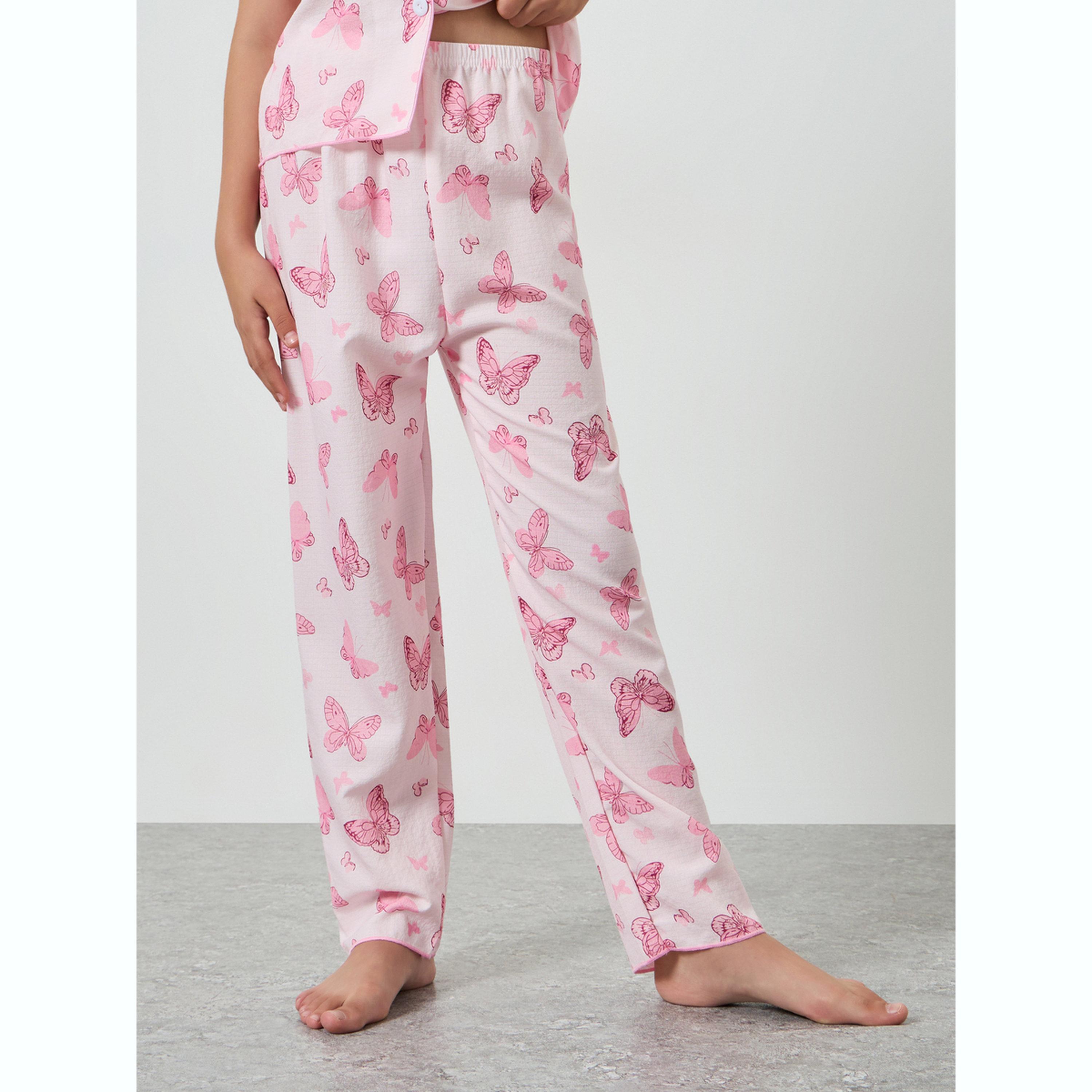 طقم بيجاما من بنطال وبلوزة وطبعة فراشة-girls-clothing-nightwear-image-4