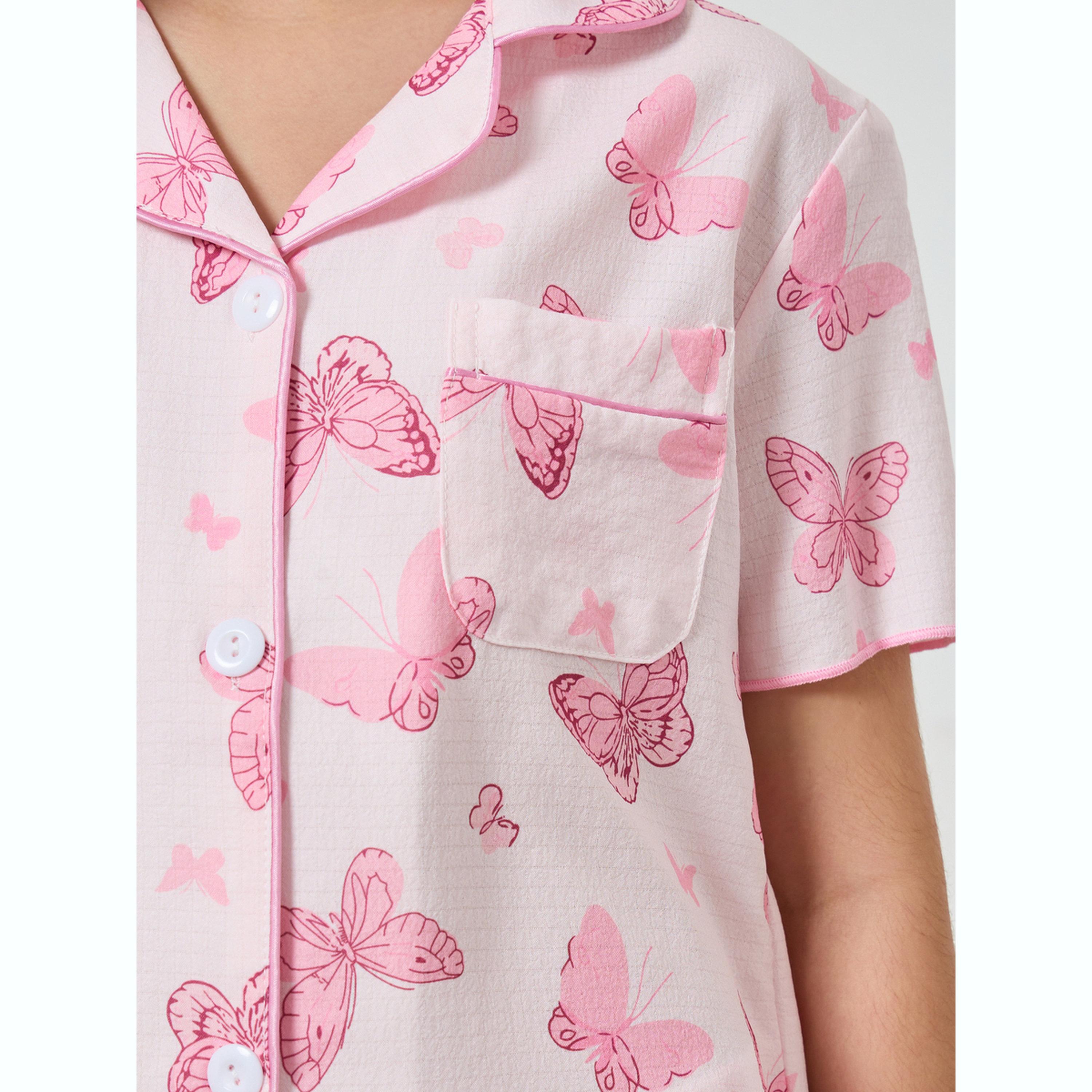 Take Two Teen Girls Butterfly Print Shirt and Pyjama Set-girls-clothing-nightwear-image-5