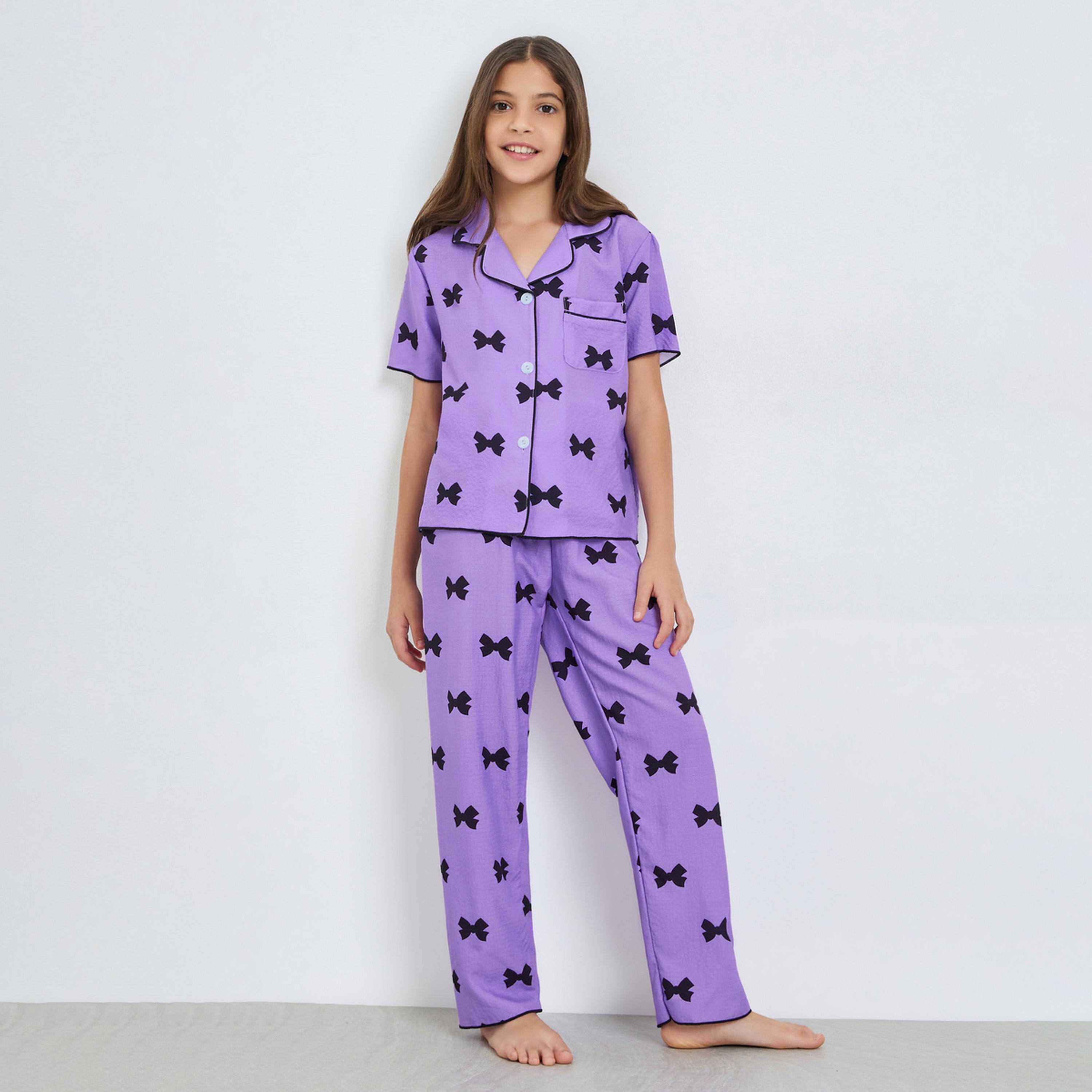 طقم بيجاما من بنطال وبلوزة وطبعة عقدة-girls-clothing-nightwear-image-1