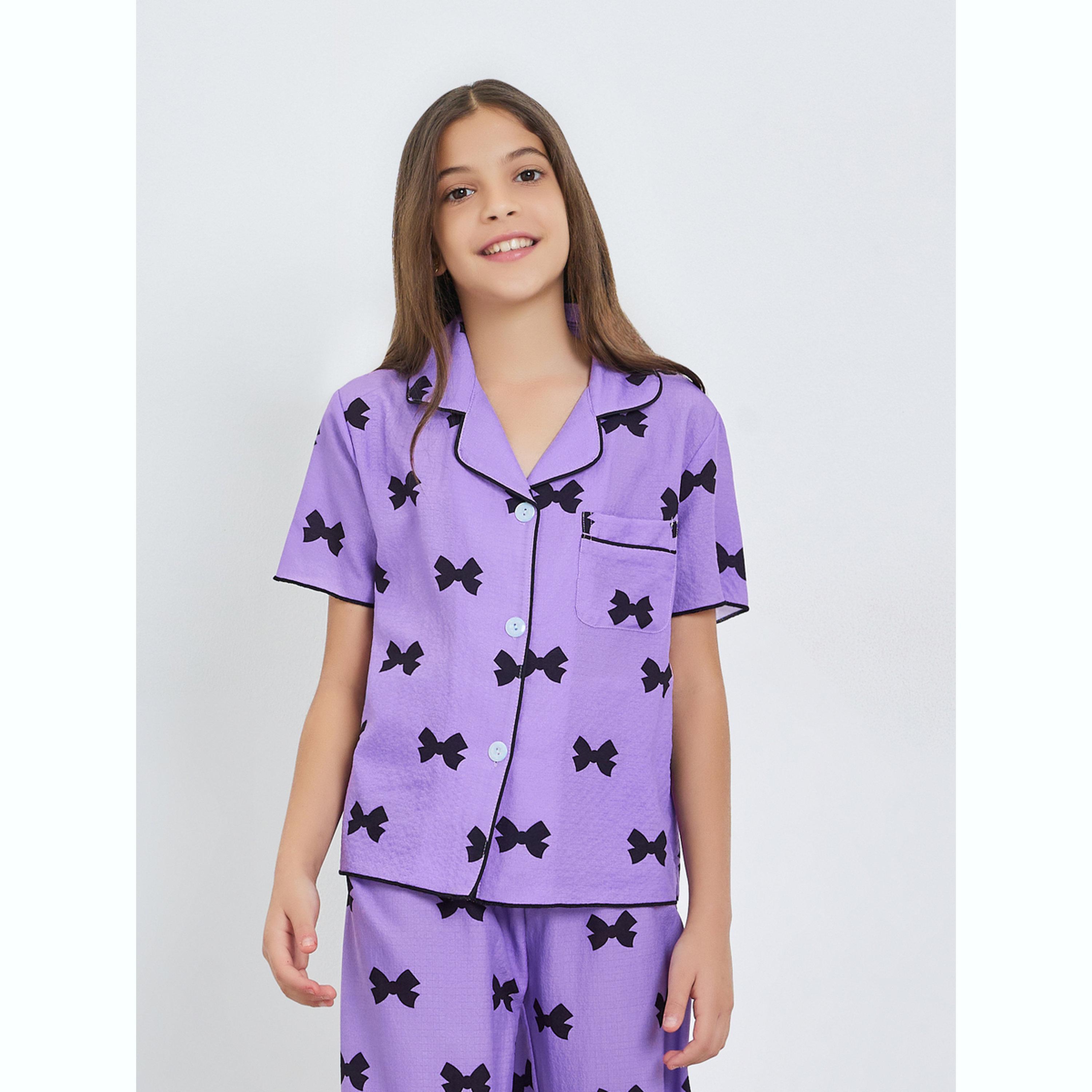 طقم بيجاما من بنطال وبلوزة وطبعة عقدة-girls-clothing-nightwear-image-2