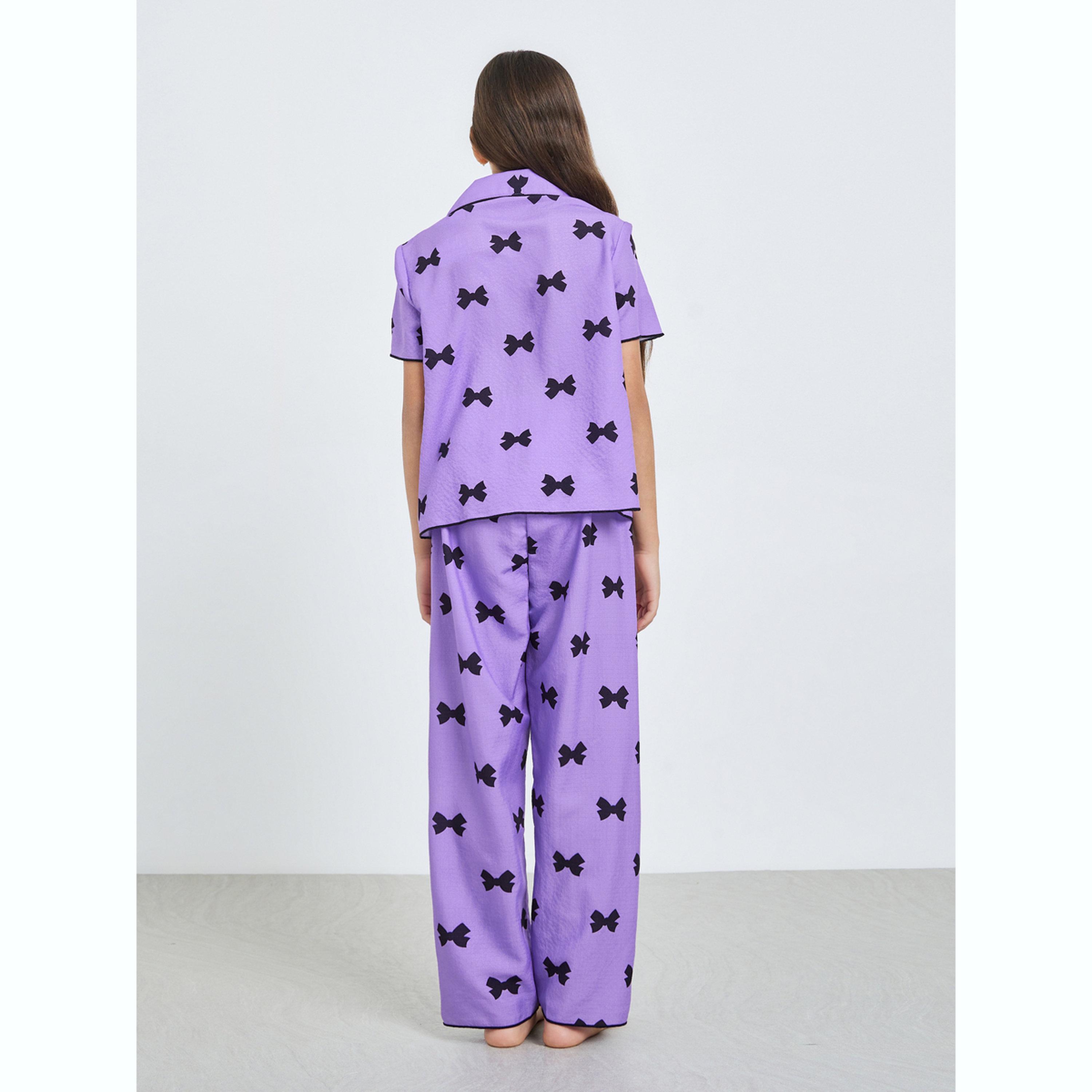 طقم بيجاما من بنطال وبلوزة وطبعة عقدة-girls-clothing-nightwear-image-3
