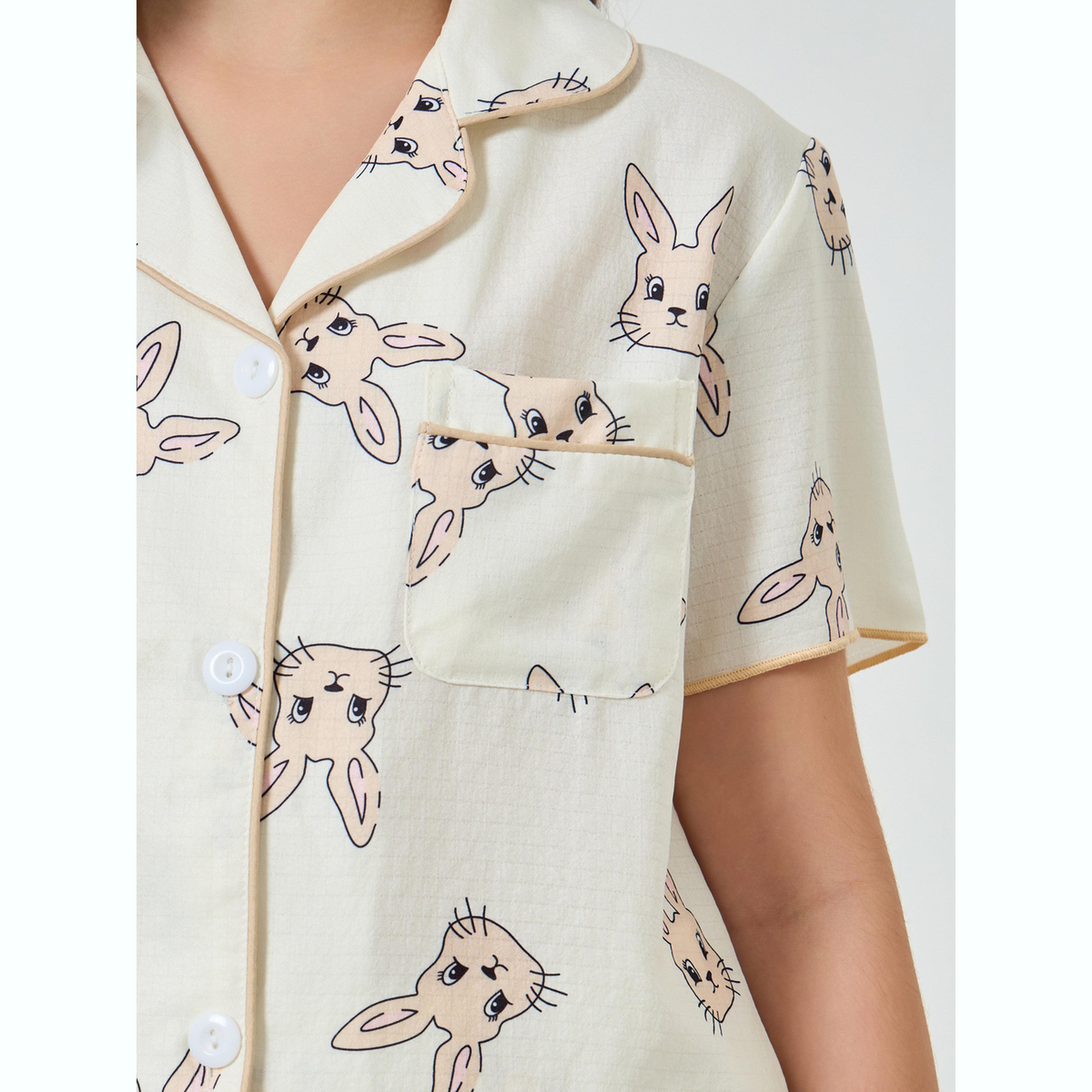 طقم بيجاما من بنطال وبلوزة وطبعة أرنب-girls-clothing-nightwear-image-5