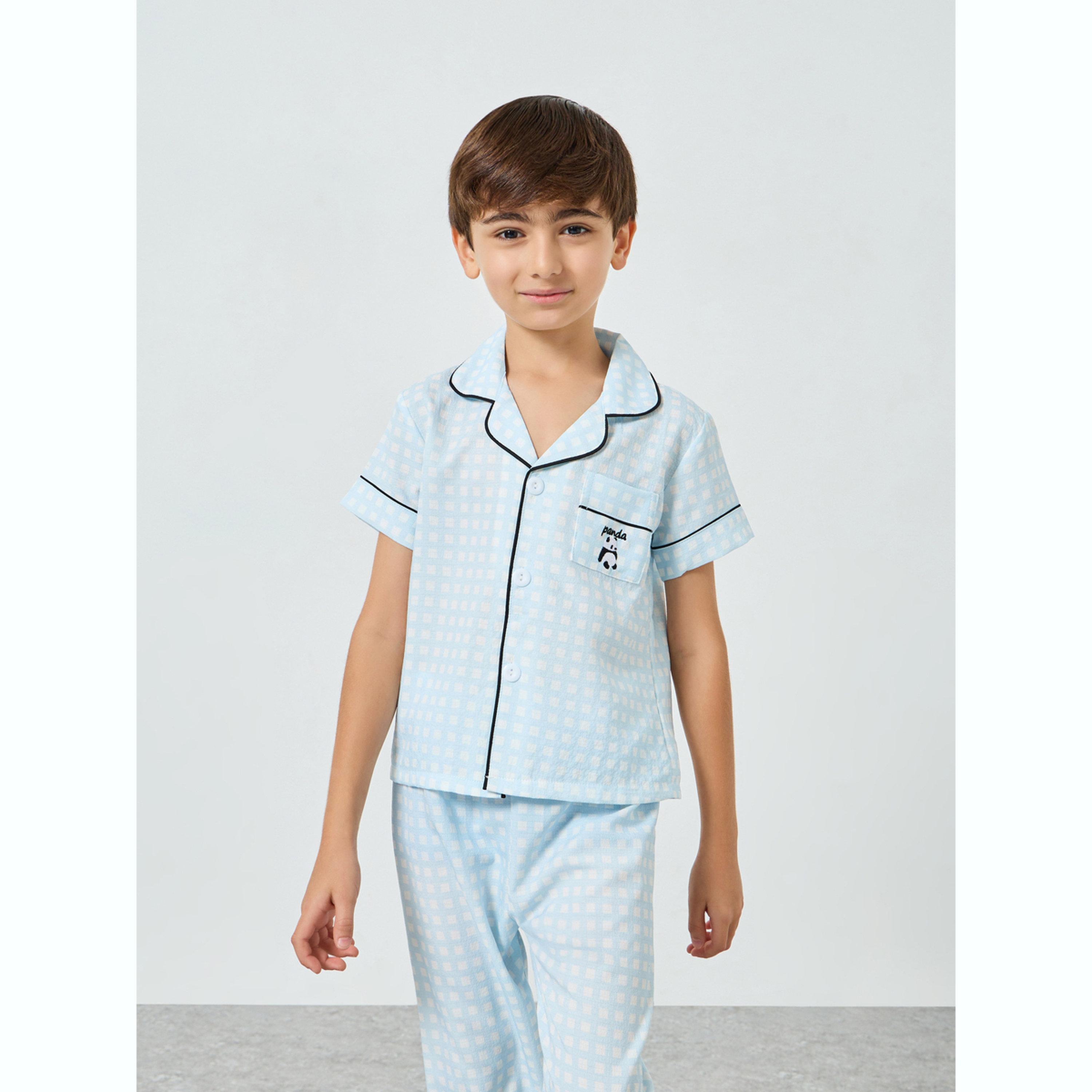 طقم بيجاما من بنطال وبلوزة كاروهات بأكمام قصيرة-boys-clothing-nightwear-image-3