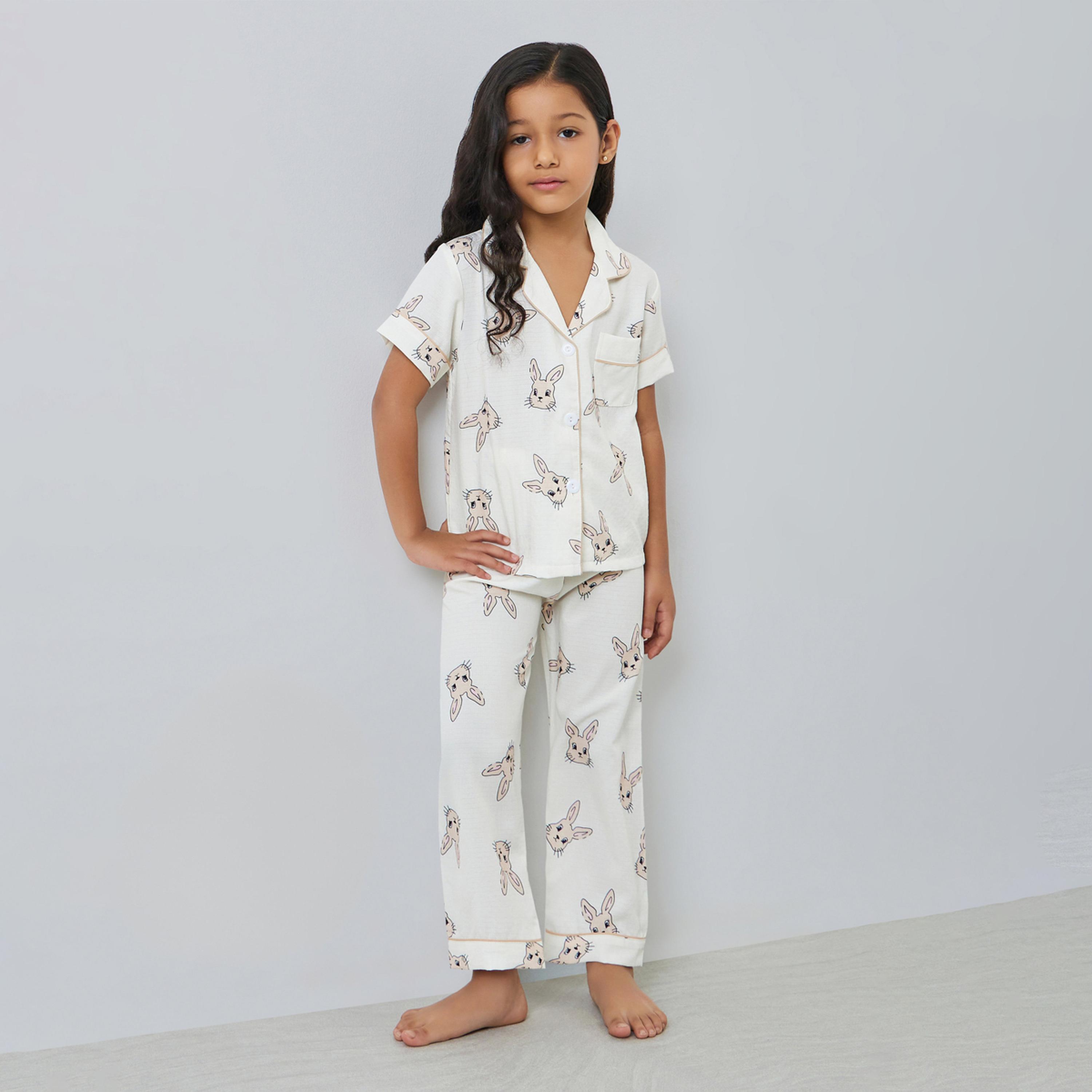 Take Two Girls Bunny Print Shirt and Pyjama Set-girls-clothing-nightwear-image-1