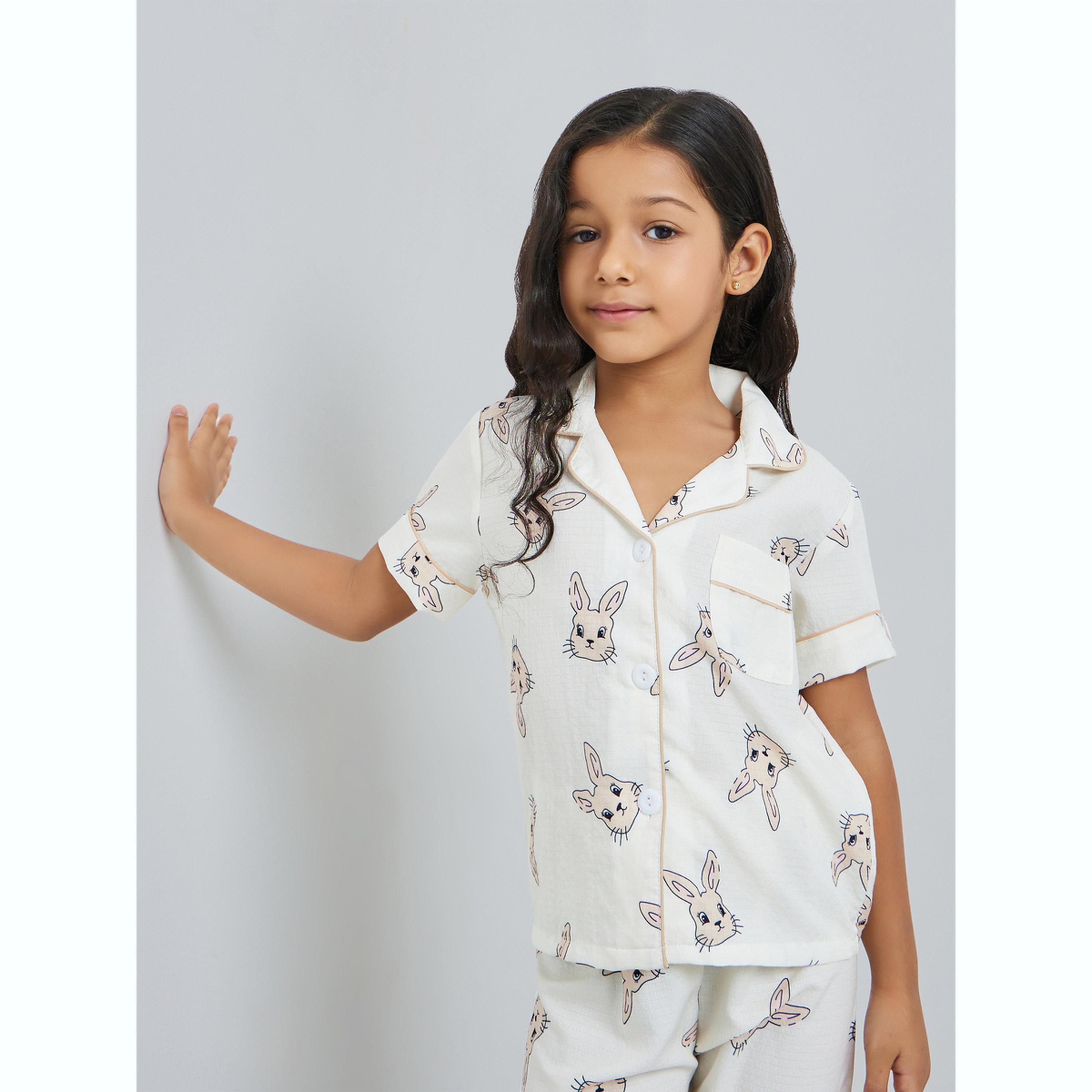 Take Two Girls Bunny Print Shirt and Pyjama Set-girls-clothing-nightwear-image-2