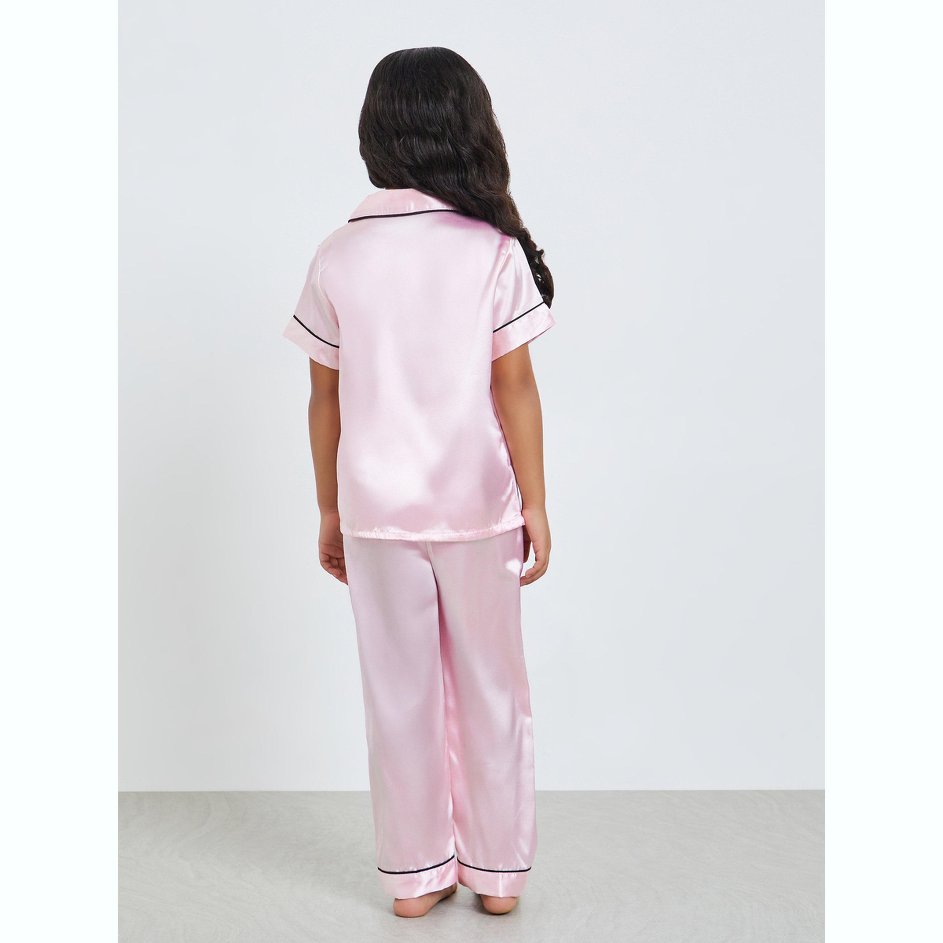 Take Two Girls Solid Short Sleeve Shirt and Pyjama Set-girls-clothing-nightwear-image-3