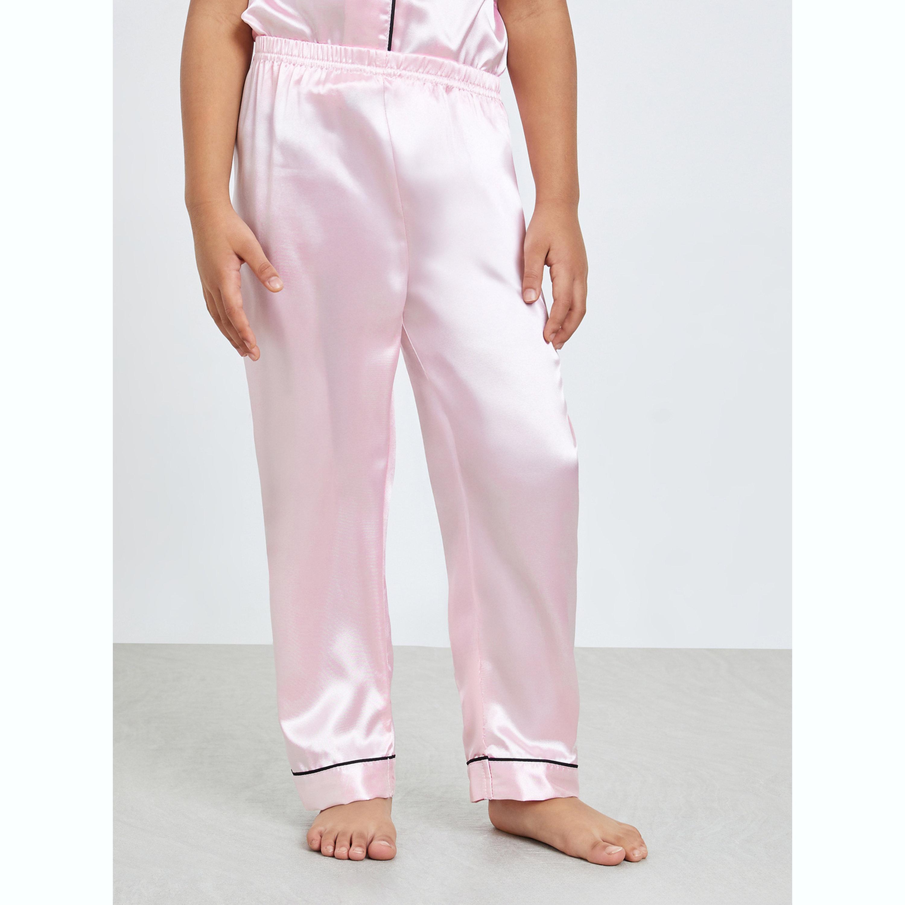 Take Two Girls Solid Short Sleeve Shirt and Pyjama Set-girls-clothing-nightwear-image-4