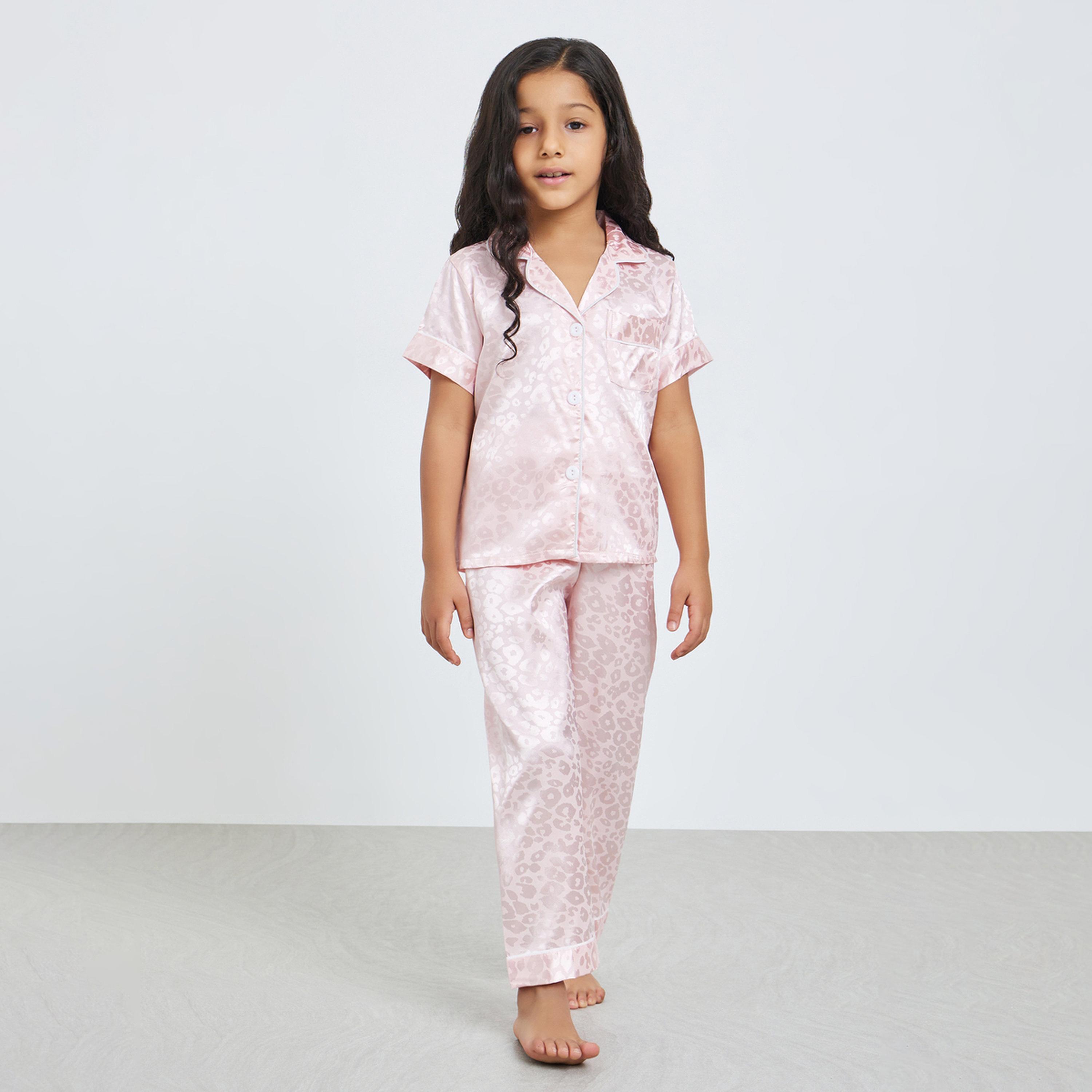 Take Two Girls Animal Print Short Sleeve Shirt and Pyjama Set-girls-clothing-nightwear-image-1