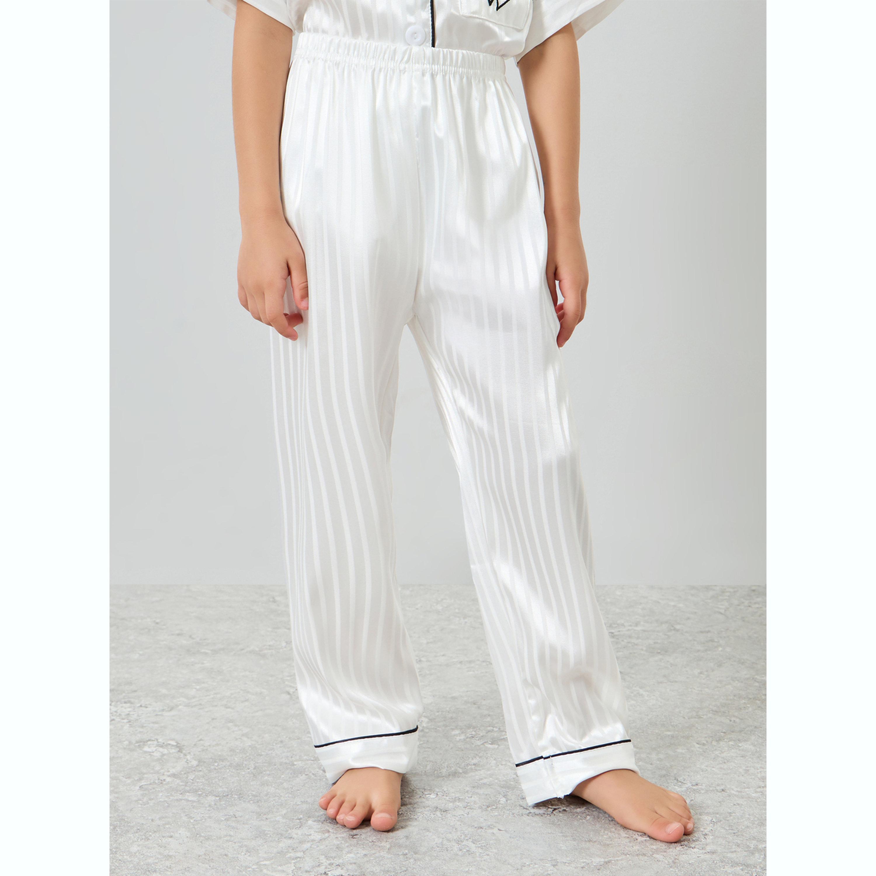 طقم بيجاما من بنطال وبلوزة مخططة بأكمام قصيرة-girls-clothing-nightwear-image-4