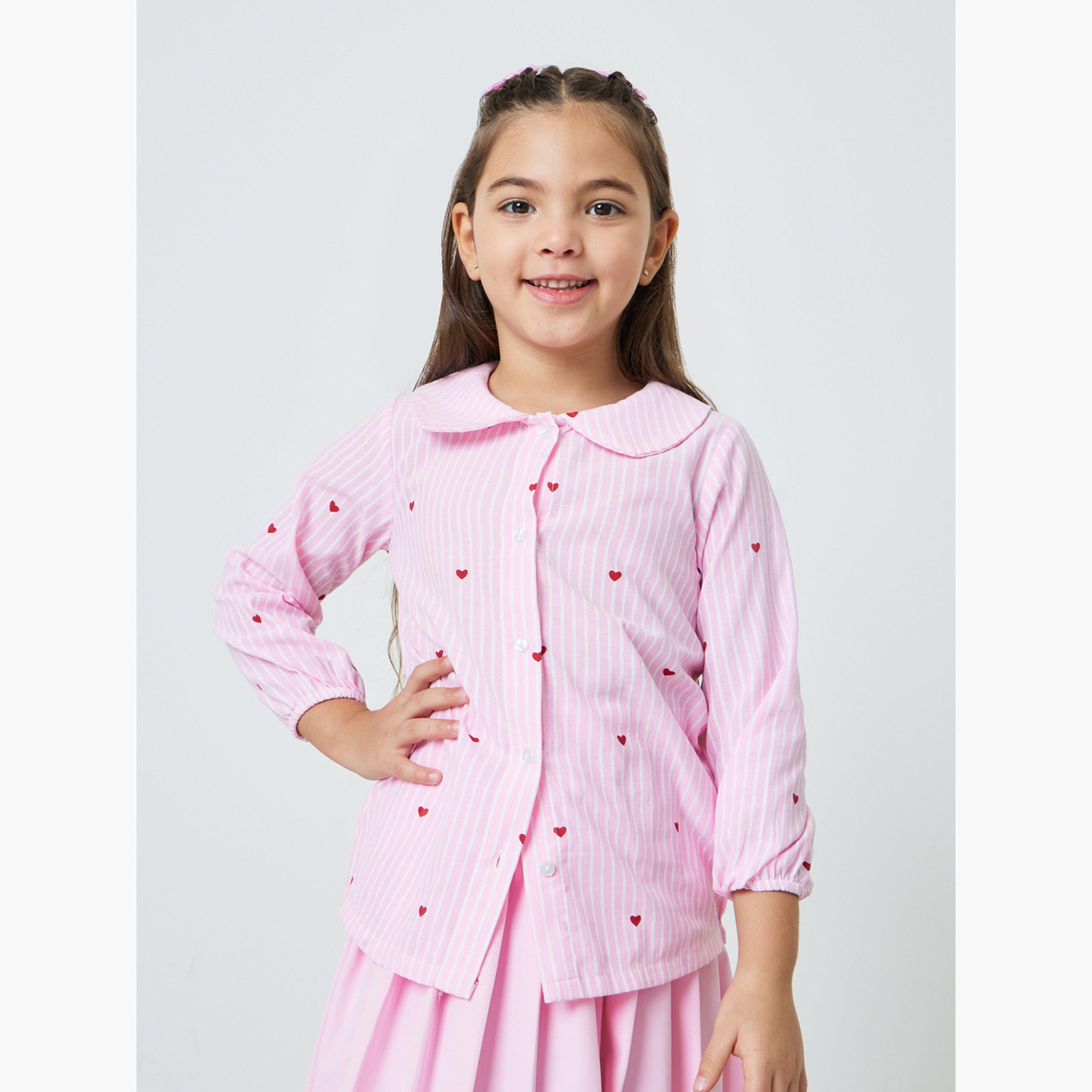 قميص قطن مخطط بقلوب للبنات-girls-clothing-blousesandshirts-image-1