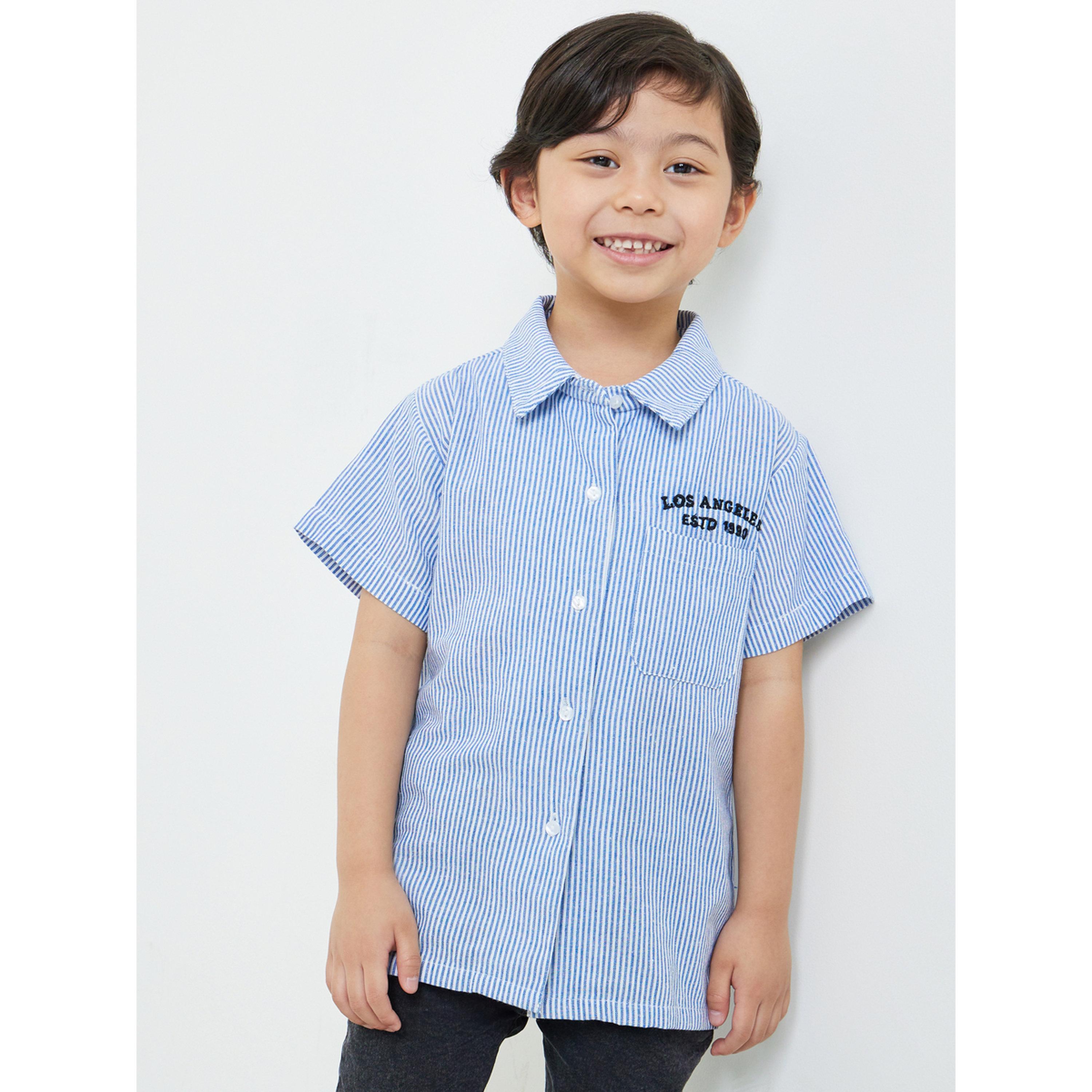 قميص قطن بأكمام قصيرة ونمط خطوط للأولاد-boys-clothing-shirts-image-1
