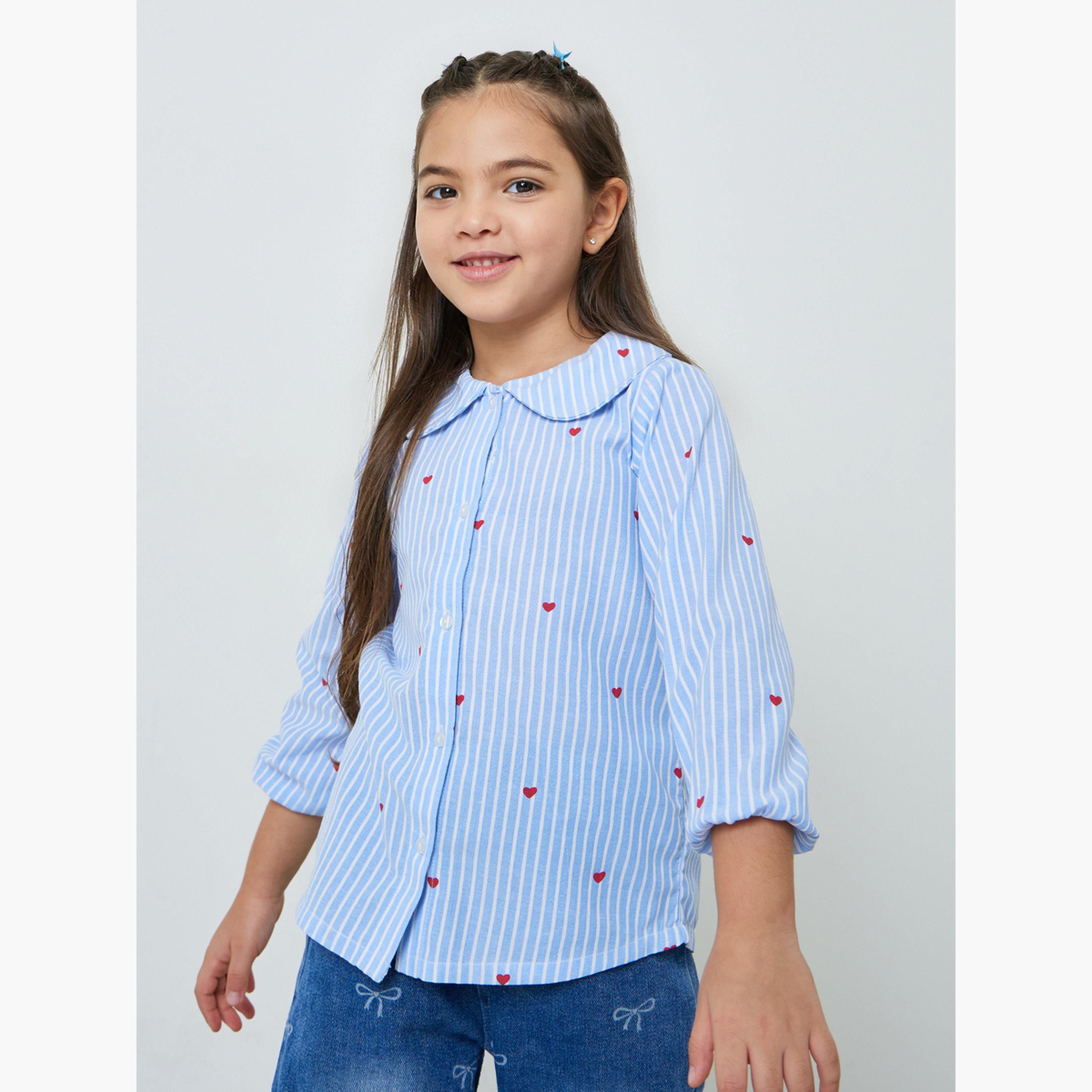 قميص قطن مخطط بقلوب للبنات-girls-clothing-blousesandshirts-image-1