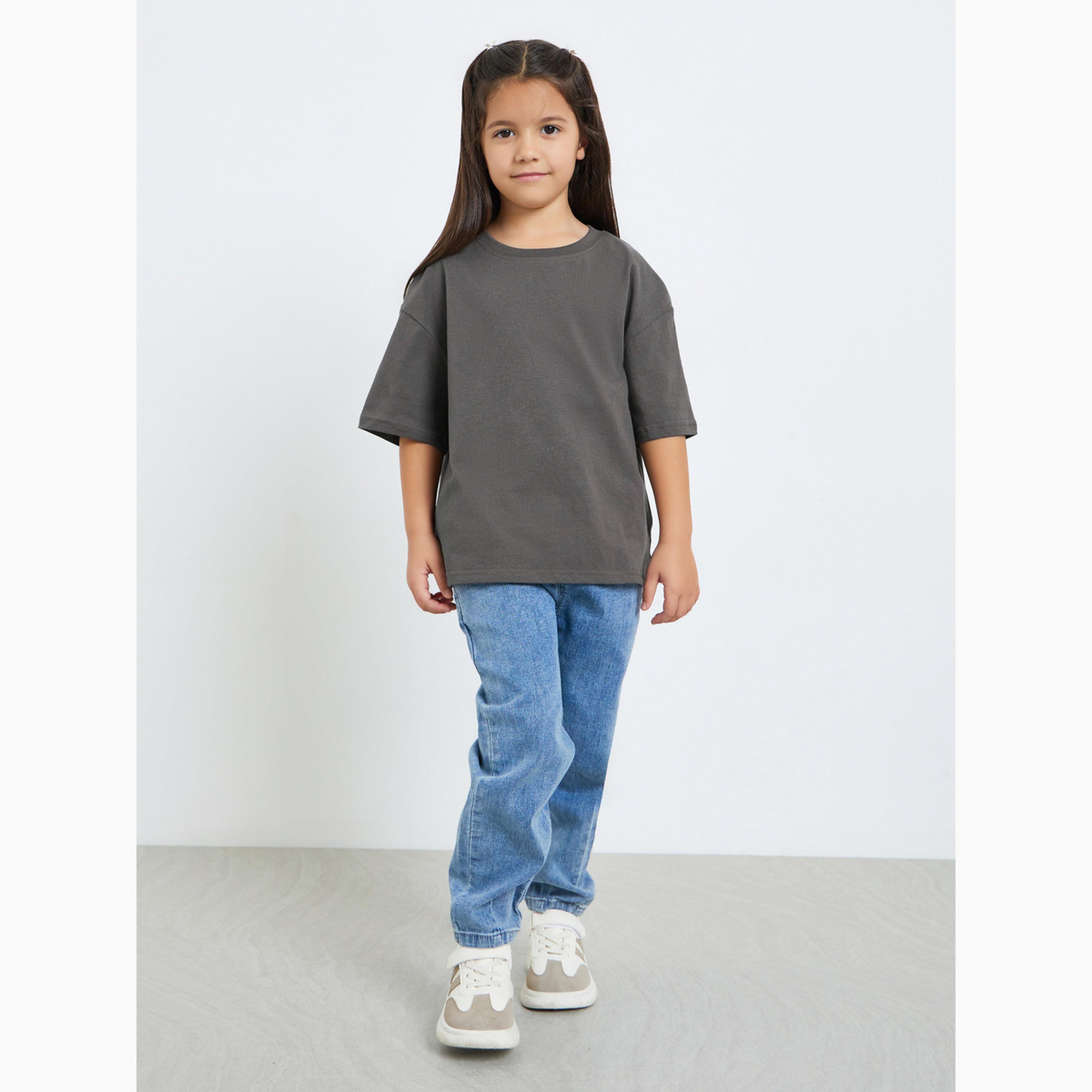 تيشيرت قطن بقصة واسعة وطبعة جرافيك-girls-clothing-tshirts-image-2