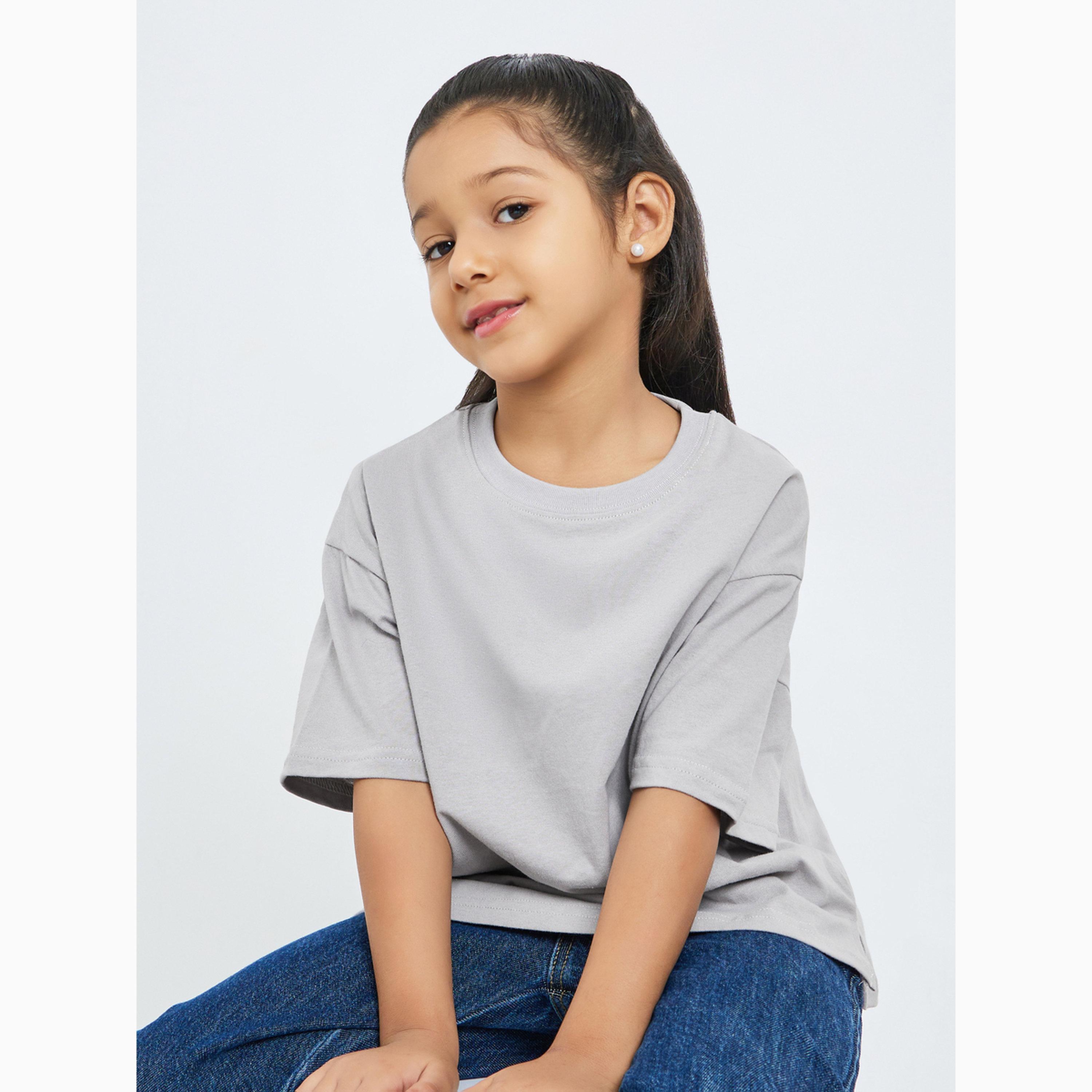 Take Two Girls Grey Cotton Graphic Print Oversized T-Shirt-girls-clothing-tshirts-image-4