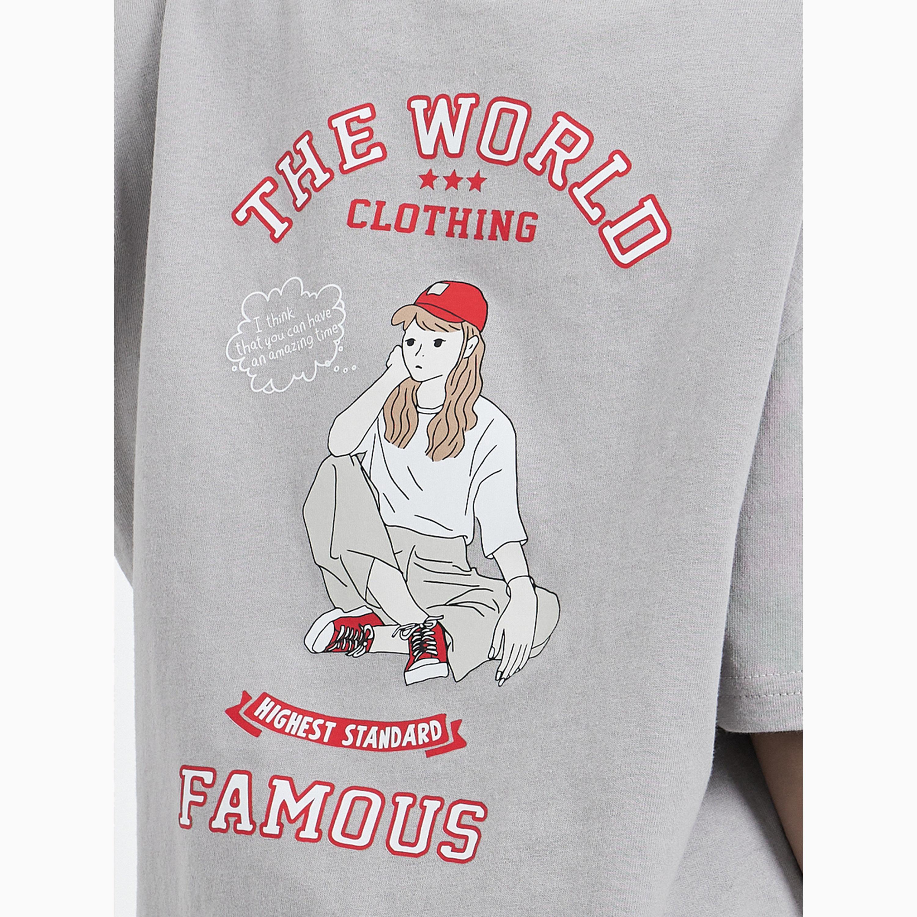 Take Two Girls Grey Cotton Graphic Print Oversized T-Shirt-girls-clothing-tshirts-image-5